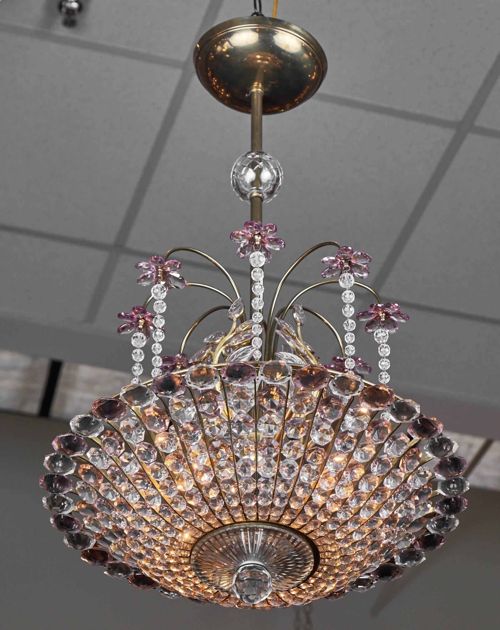 Mid-20th Century French Crystal Chandelier Attributed to Maison Baguès