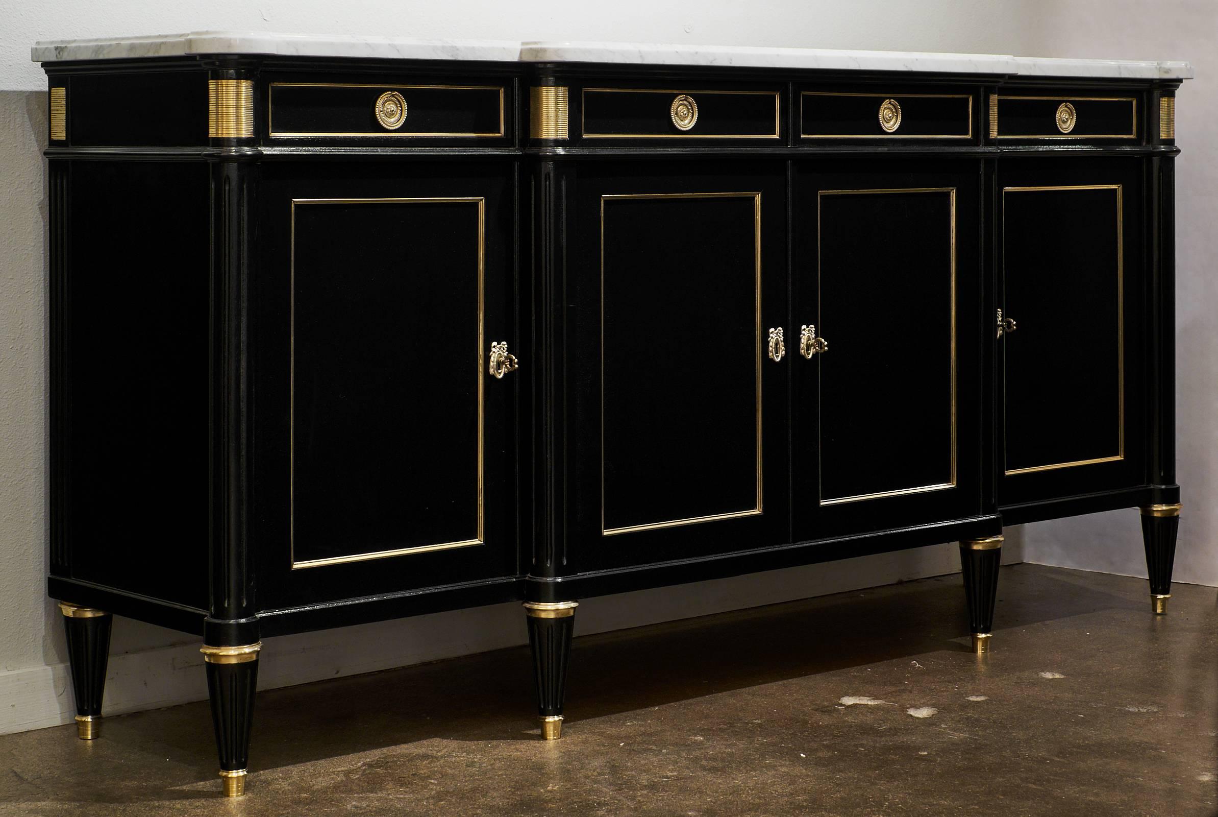 Ebonized French Louis XVI Buffet with Marble Top in the manner of Maison Jansen