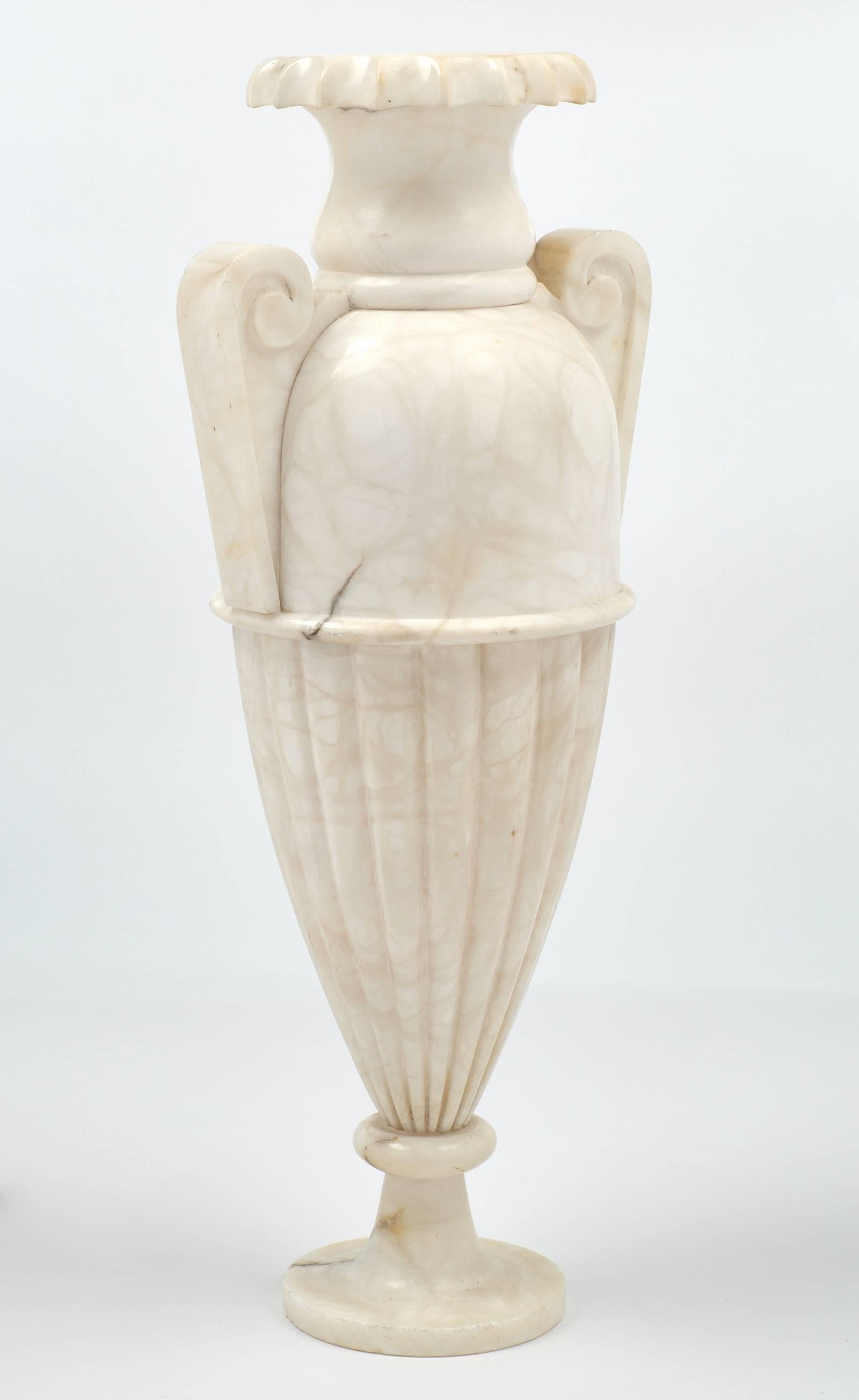 French Antique Art Deco Urn Lamp of Carved Alabaster 2