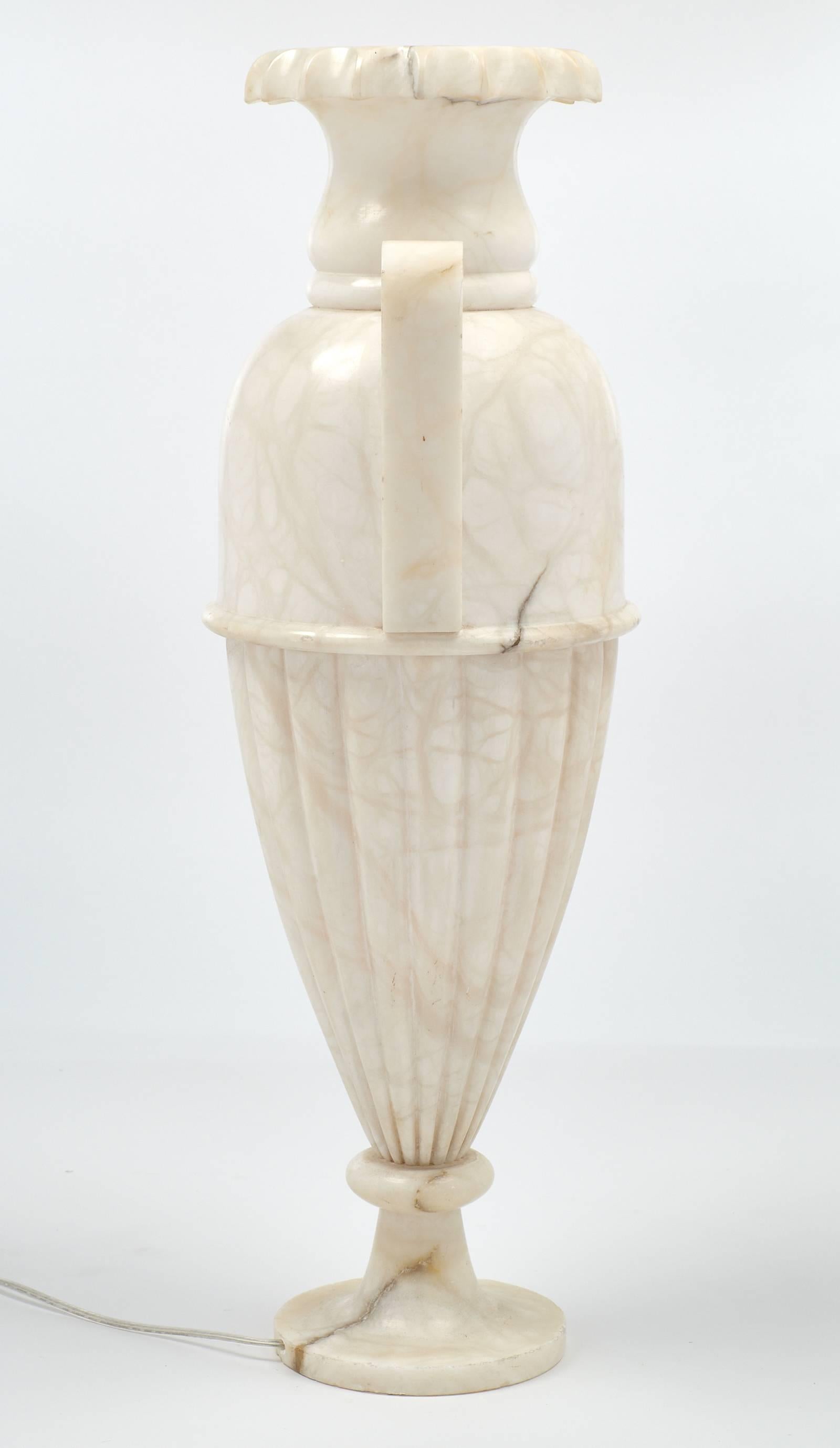 French Antique Art Deco Urn Lamp of Carved Alabaster 3