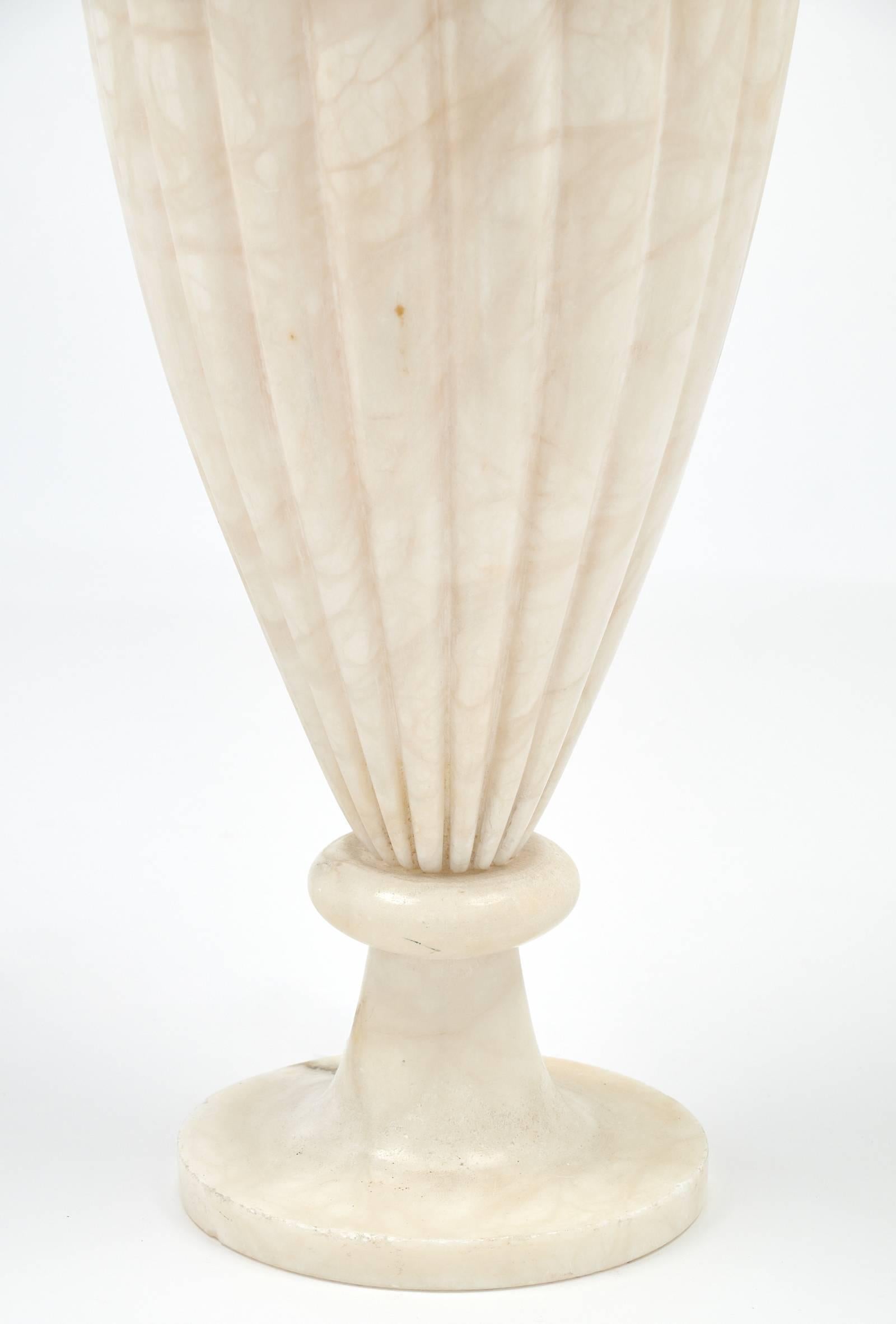French Antique Art Deco Urn Lamp of Carved Alabaster 4
