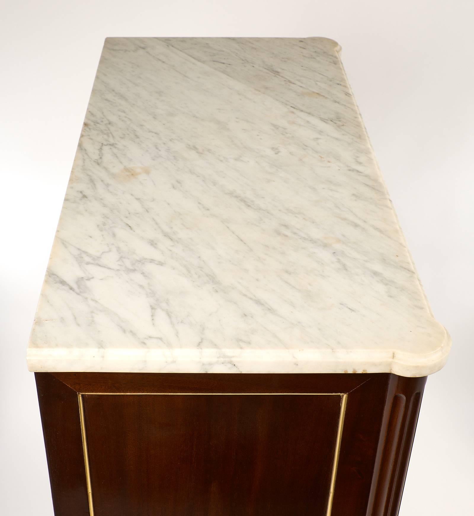 Antique French Louis XVI Armoire with Carrara Marble Top In Excellent Condition In Austin, TX