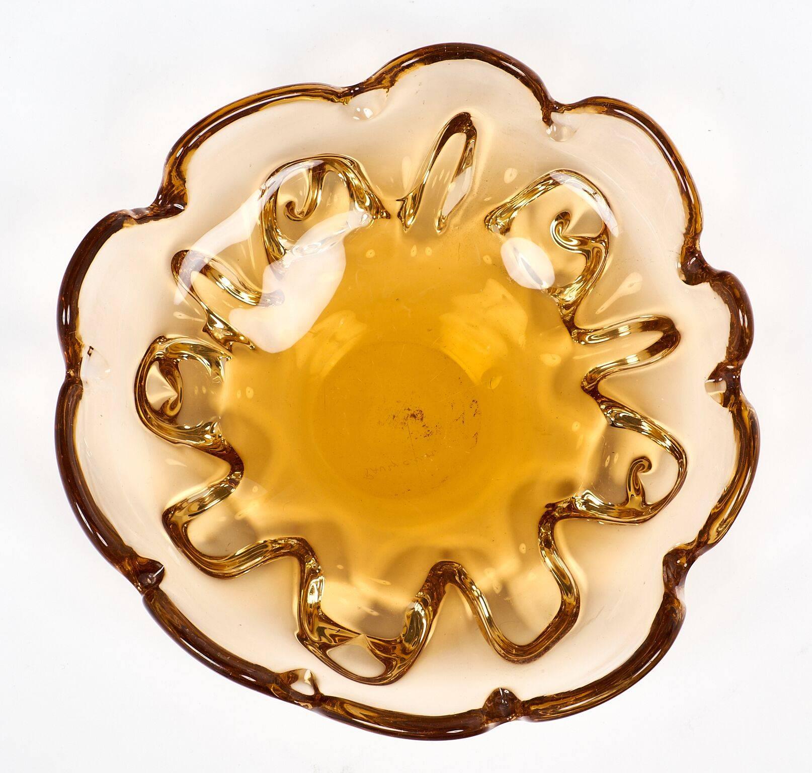 Amber Murano Glass Bowl, Signed by Pauly, circa 1950 3