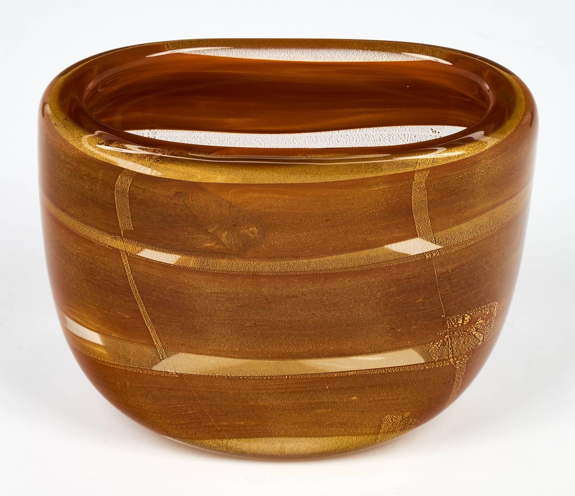 Mid-Century Modern Murano Glass Amber and Gold Vase