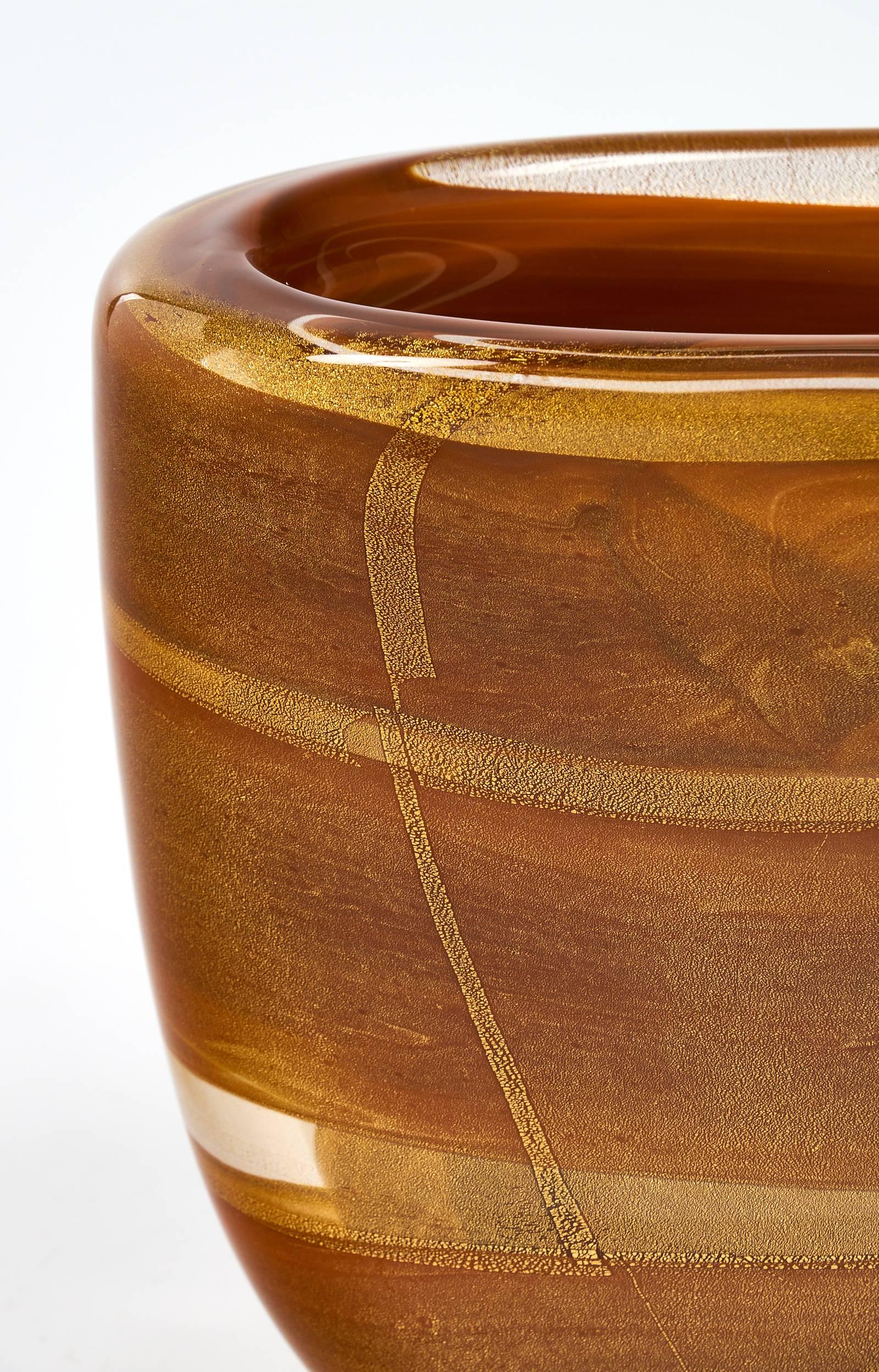 20th Century Murano Glass Amber and Gold Vase