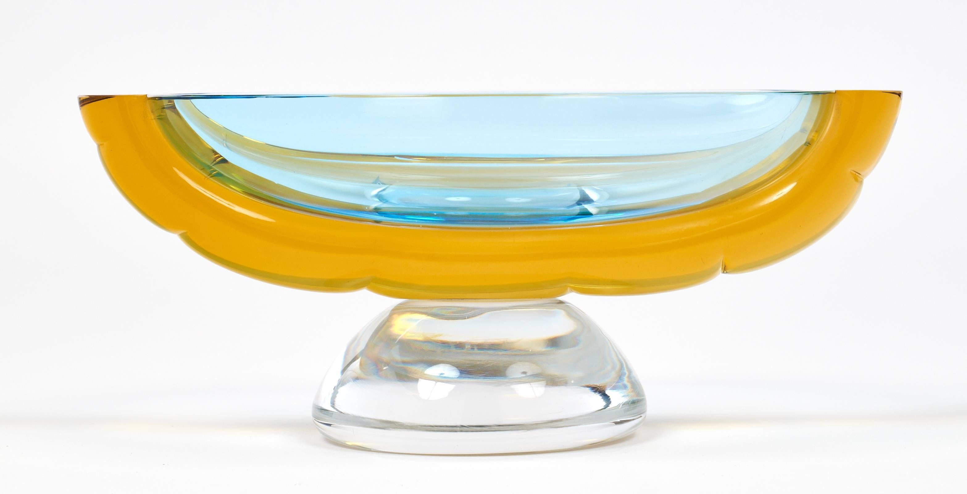 Art Deco Blue and Amber Murano Glass Bowl 1