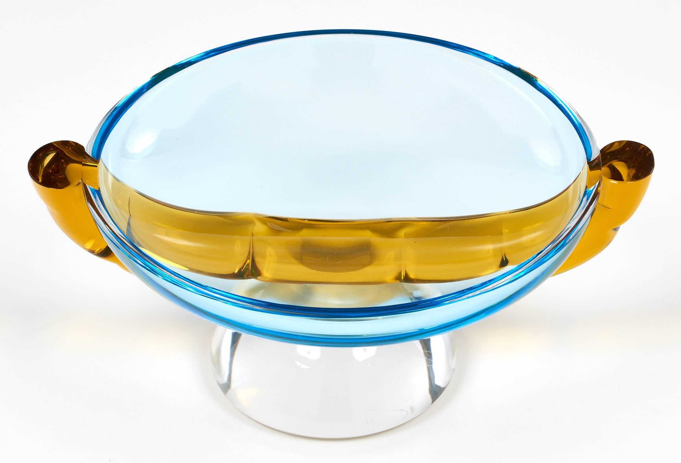 Art Deco Blue and Amber Murano Glass Bowl 3