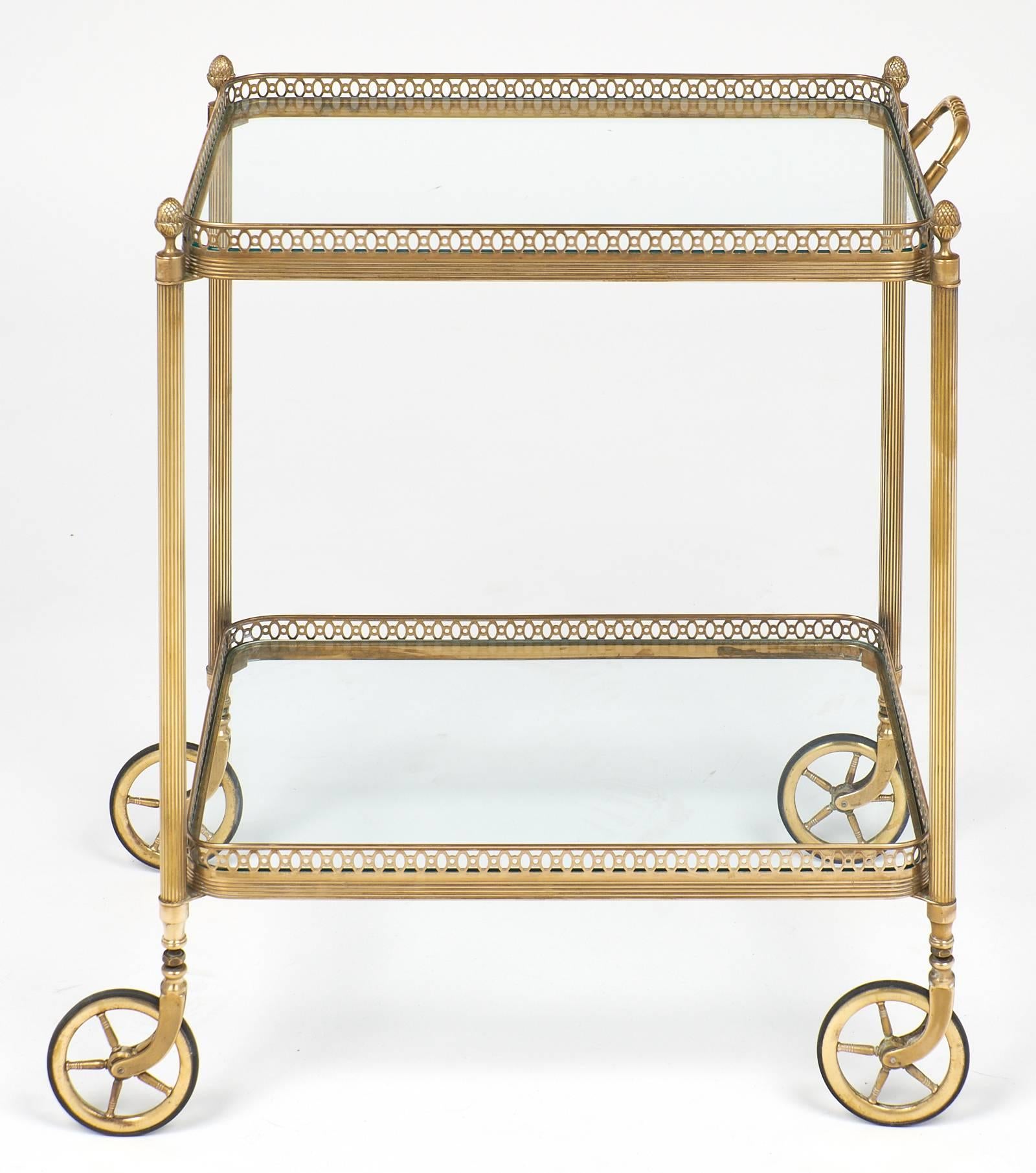 Vintage French Maison Baguès Style Bar Cart In Excellent Condition In Austin, TX