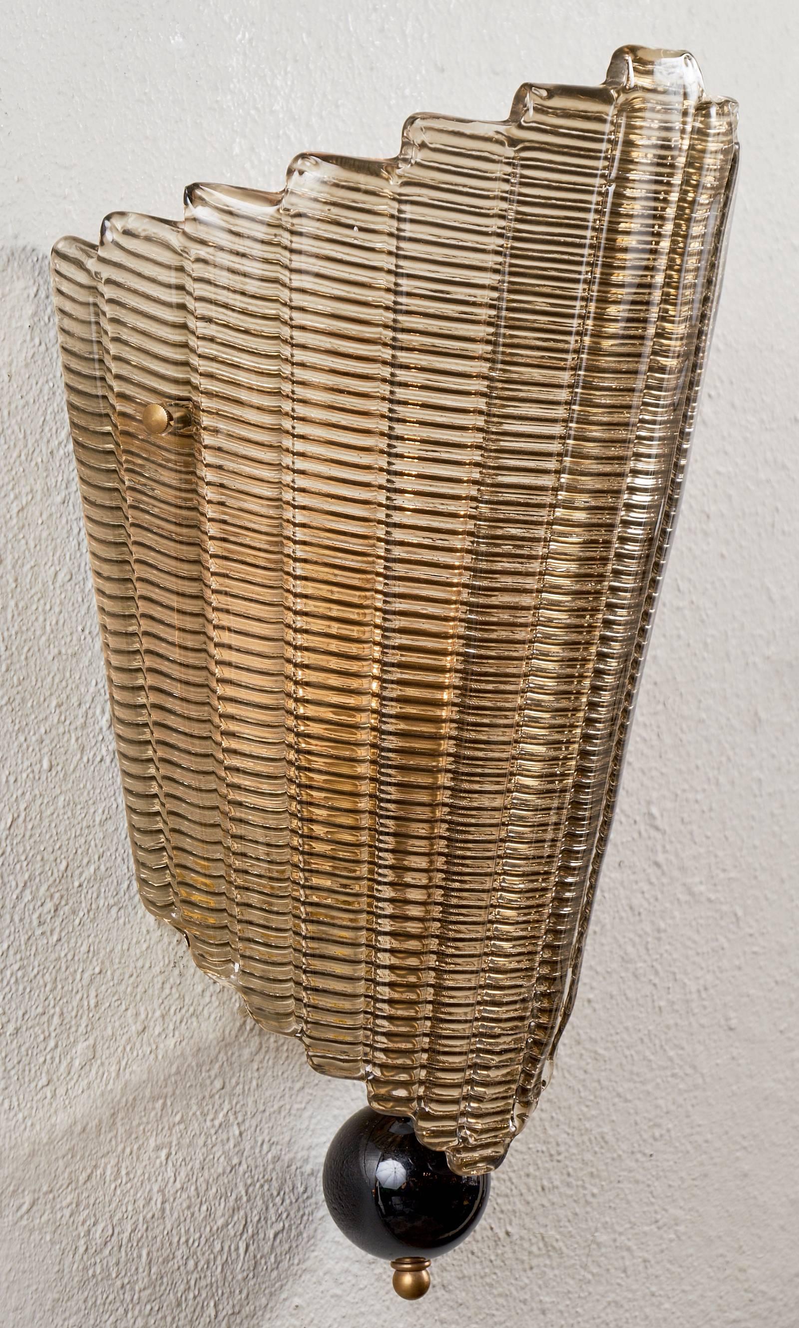 Modern Pair of Textured Murano Glass Wall Sconces