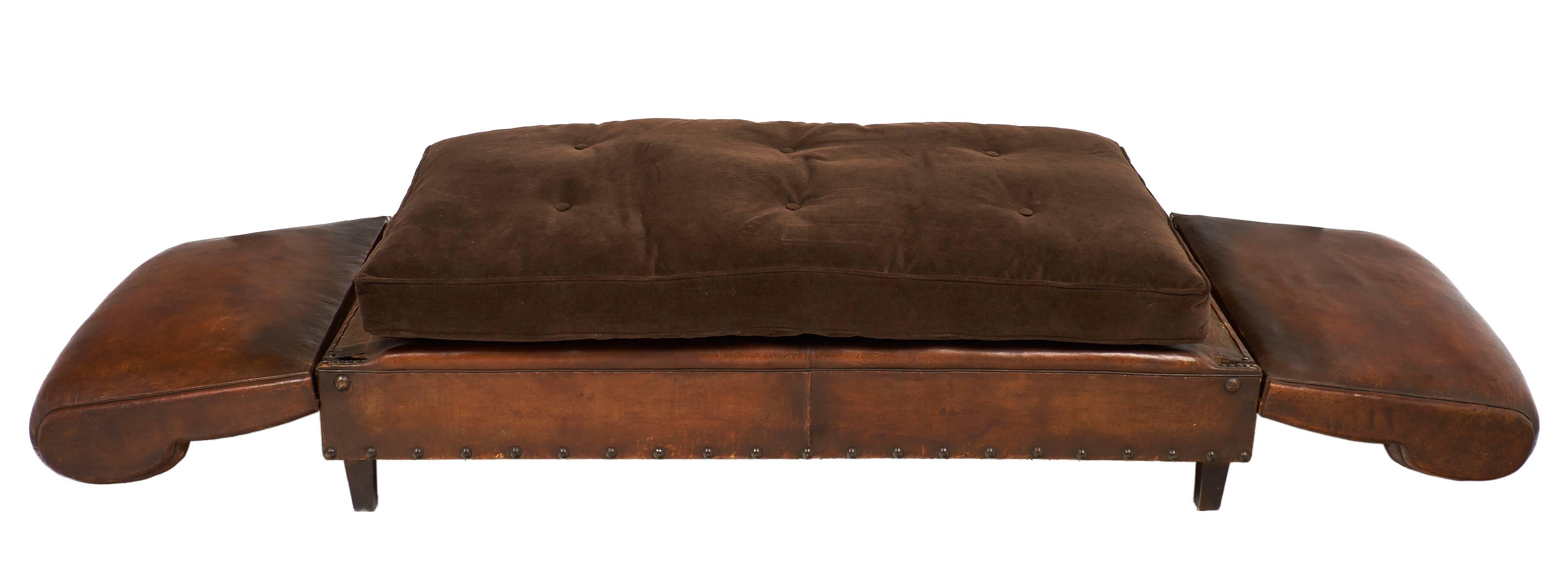 Mid-20th Century French 1930 Art Deco Leather Banquette