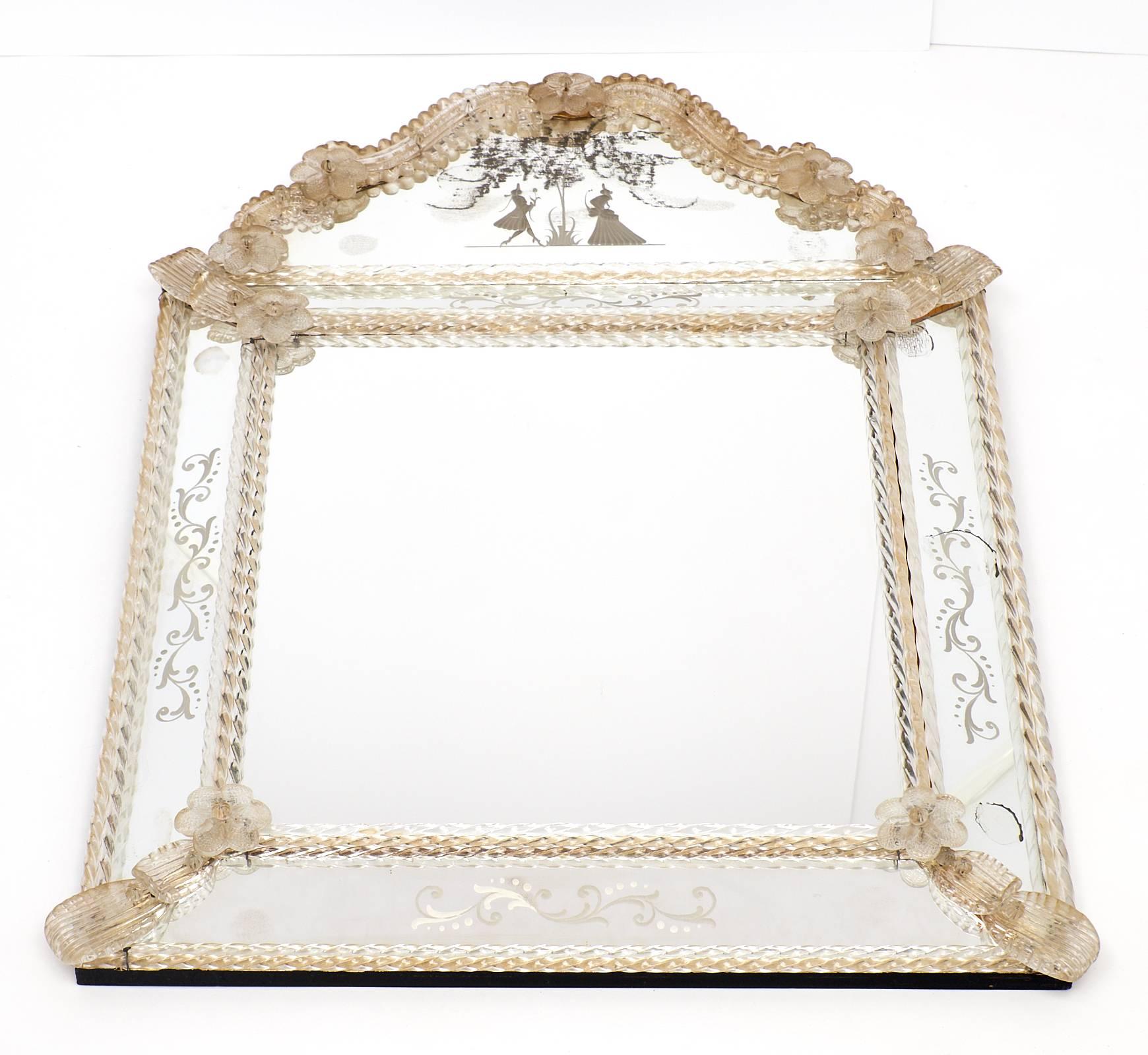 Early 20th Century Antique Venetian Glass Mirror by Barbini