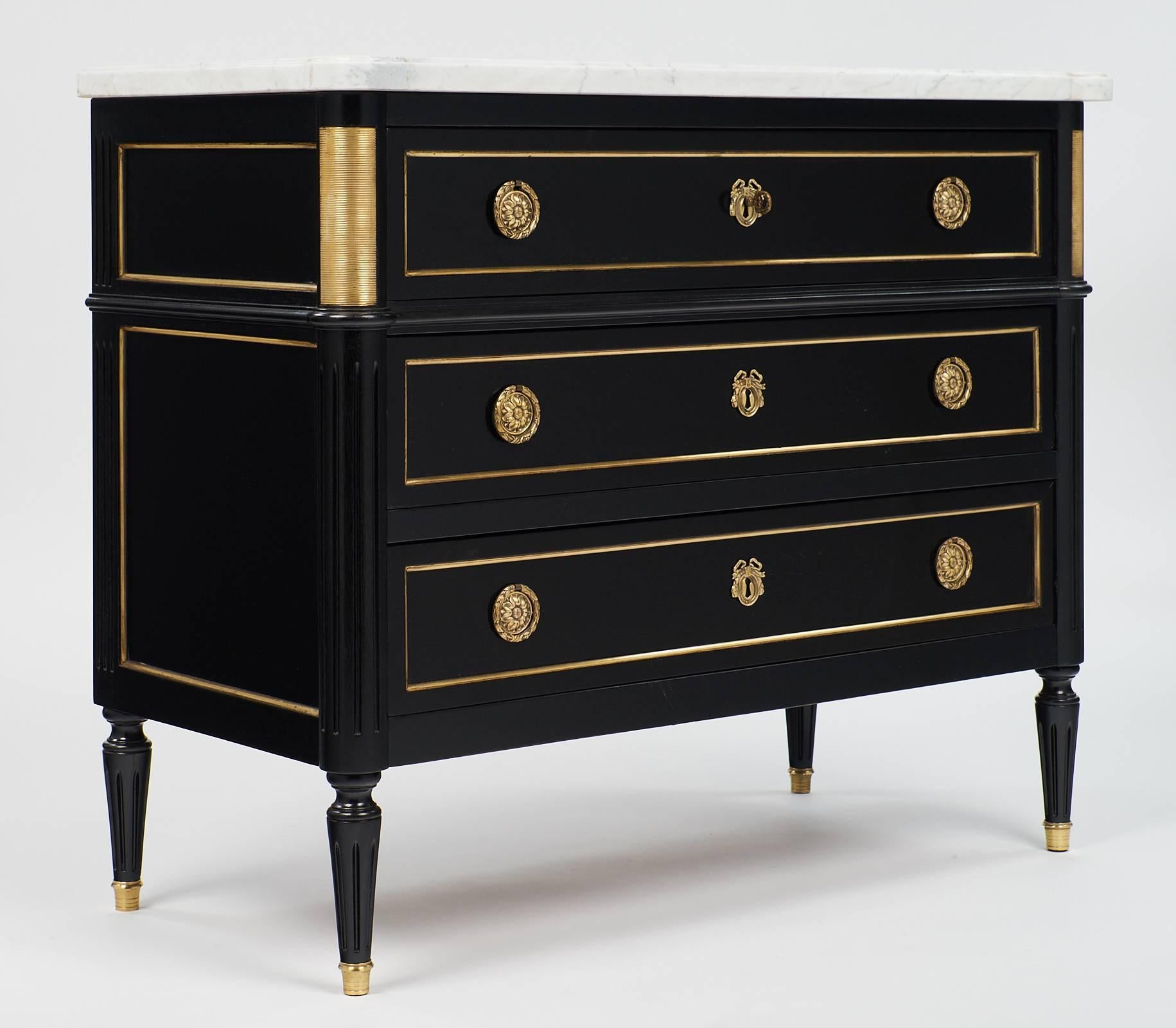 Antique French Louis XVI Style Ebonized Chest of Drawers In Excellent Condition In Austin, TX