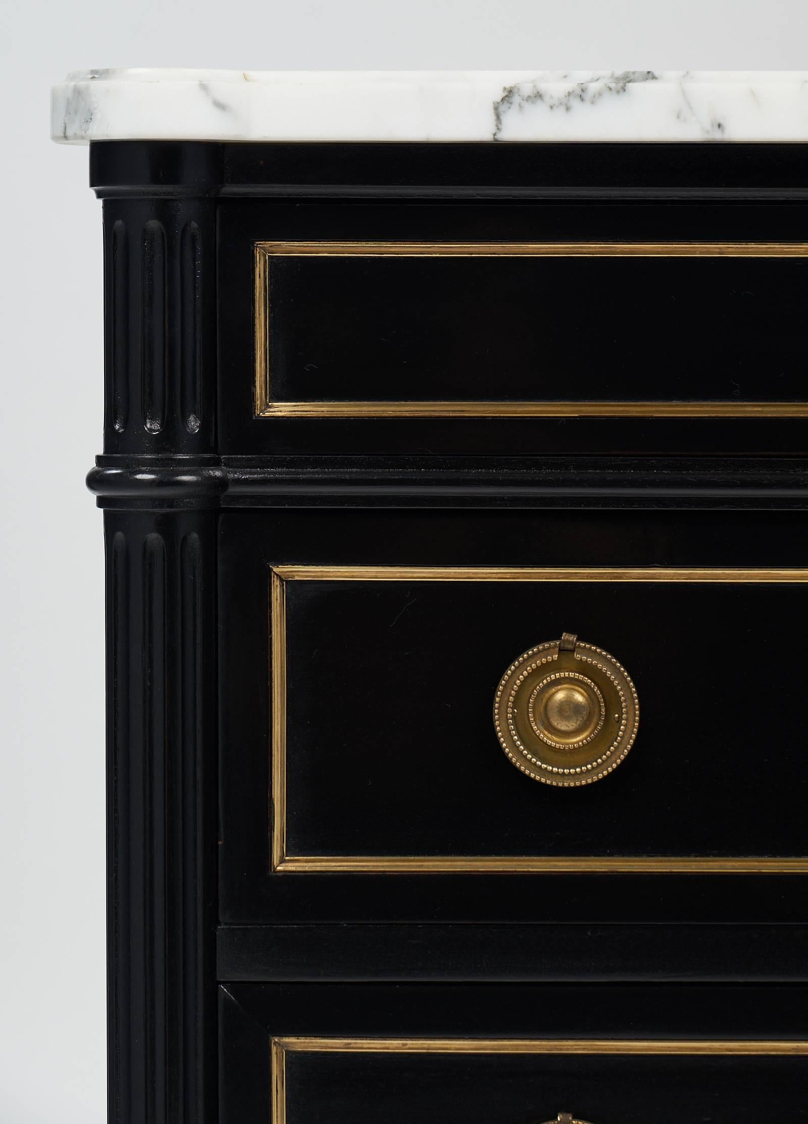 19th Century Ebonized Louis XVI Style French Chest of Drawers In Excellent Condition In Austin, TX
