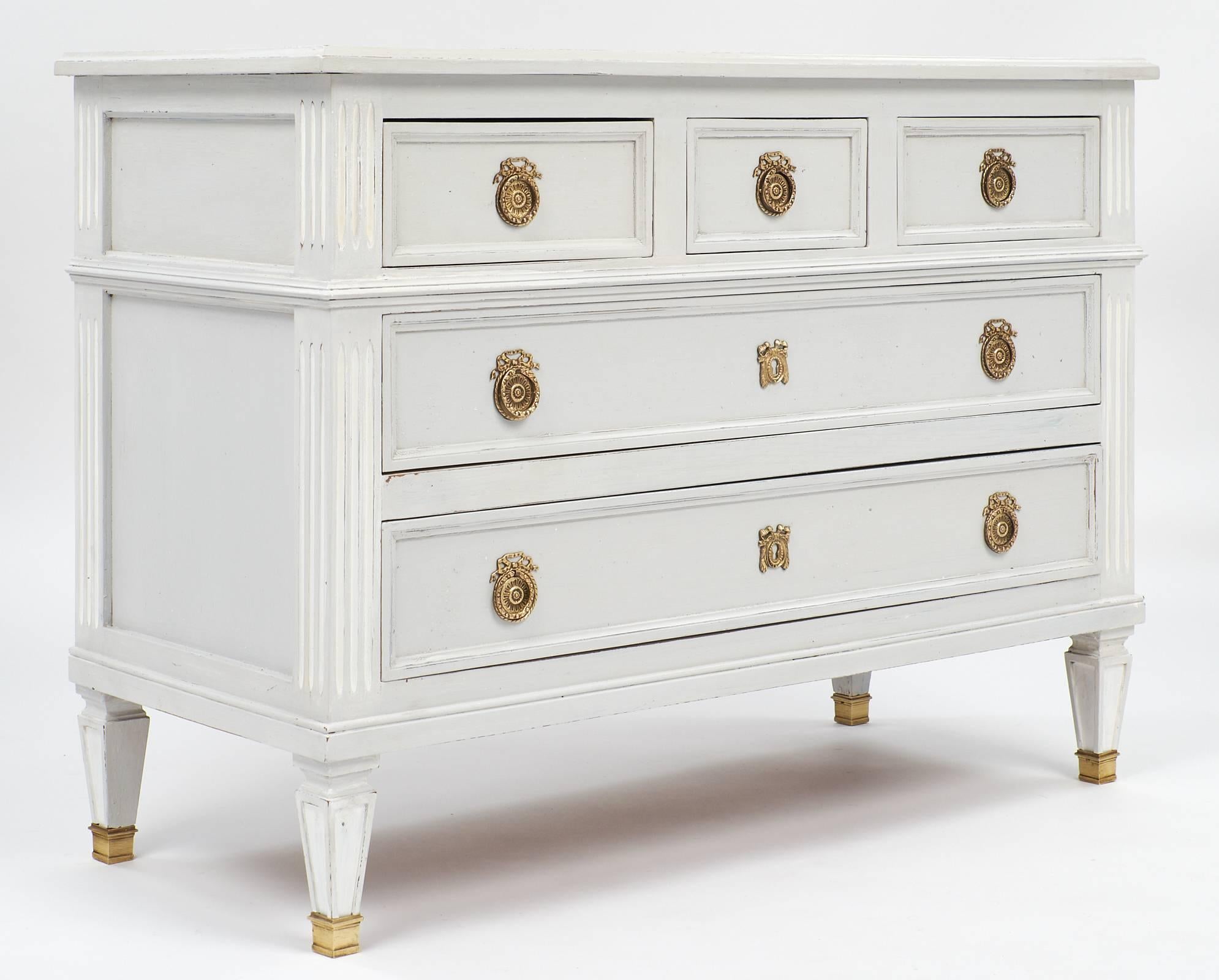 French Directoire Style Antique Painted Chest of Drawers In Excellent Condition In Austin, TX