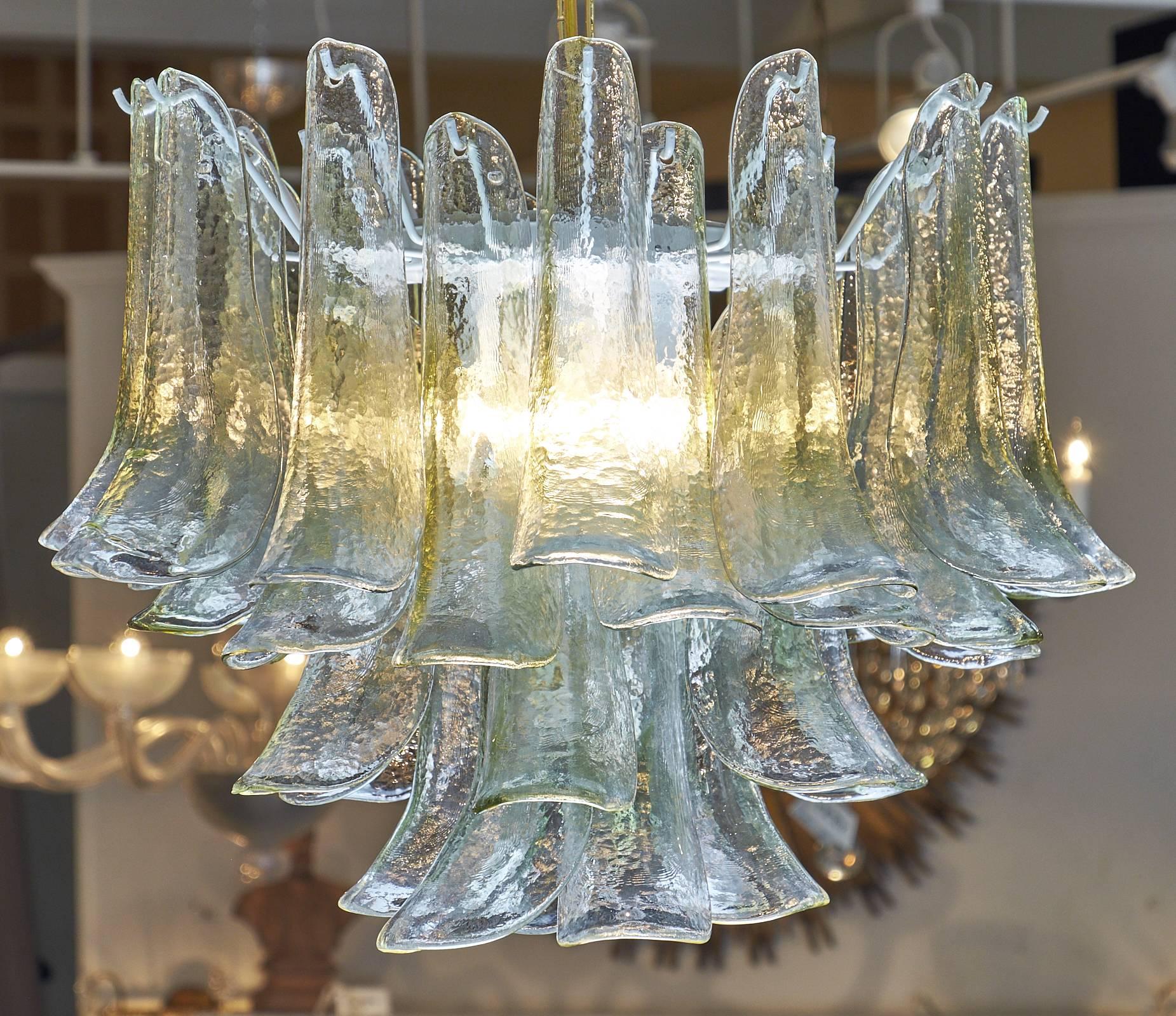 Feathered Murano Glass Translucent Chandelier In Excellent Condition In Austin, TX