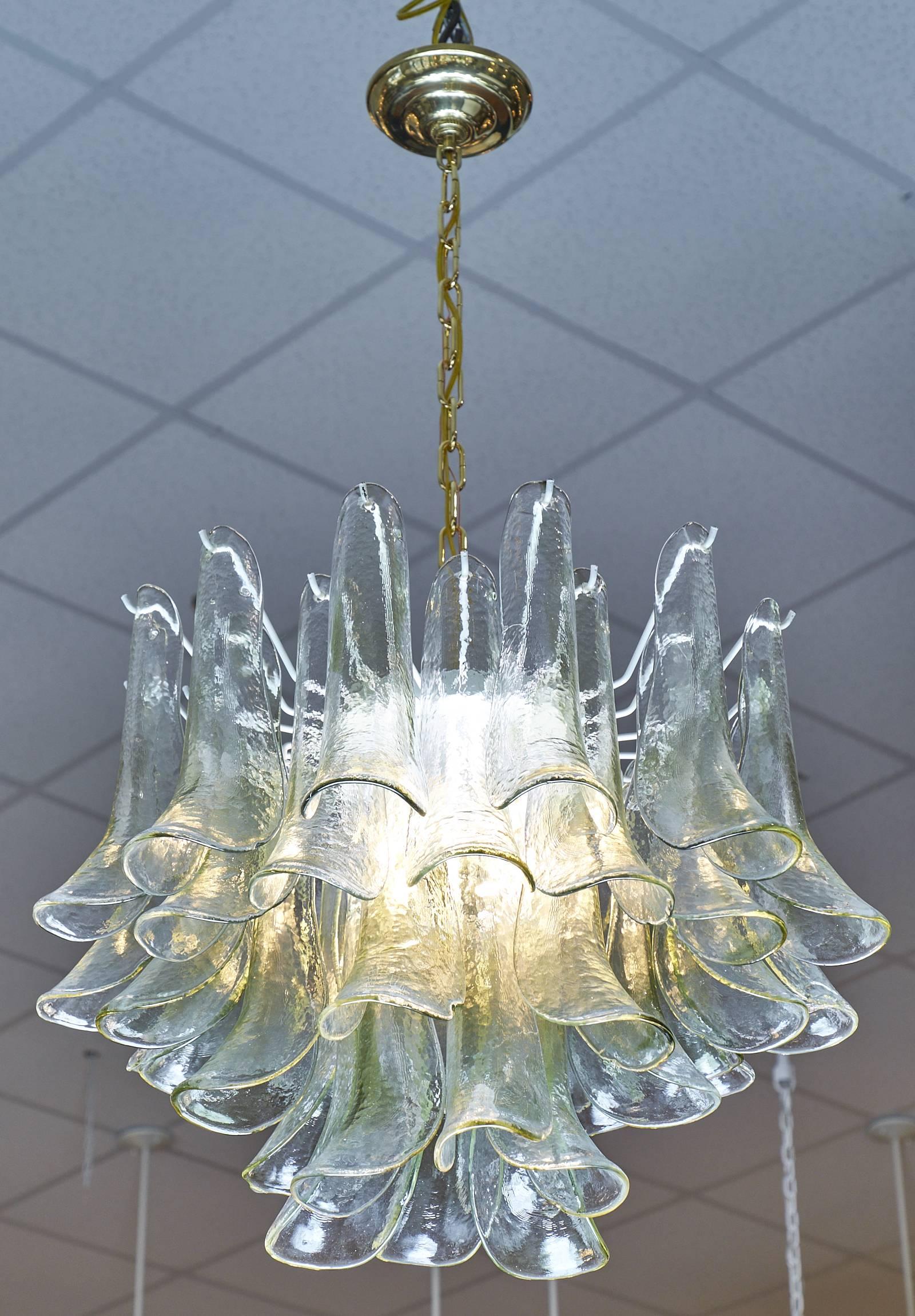 Modern Feathered Murano Glass Translucent Chandelier