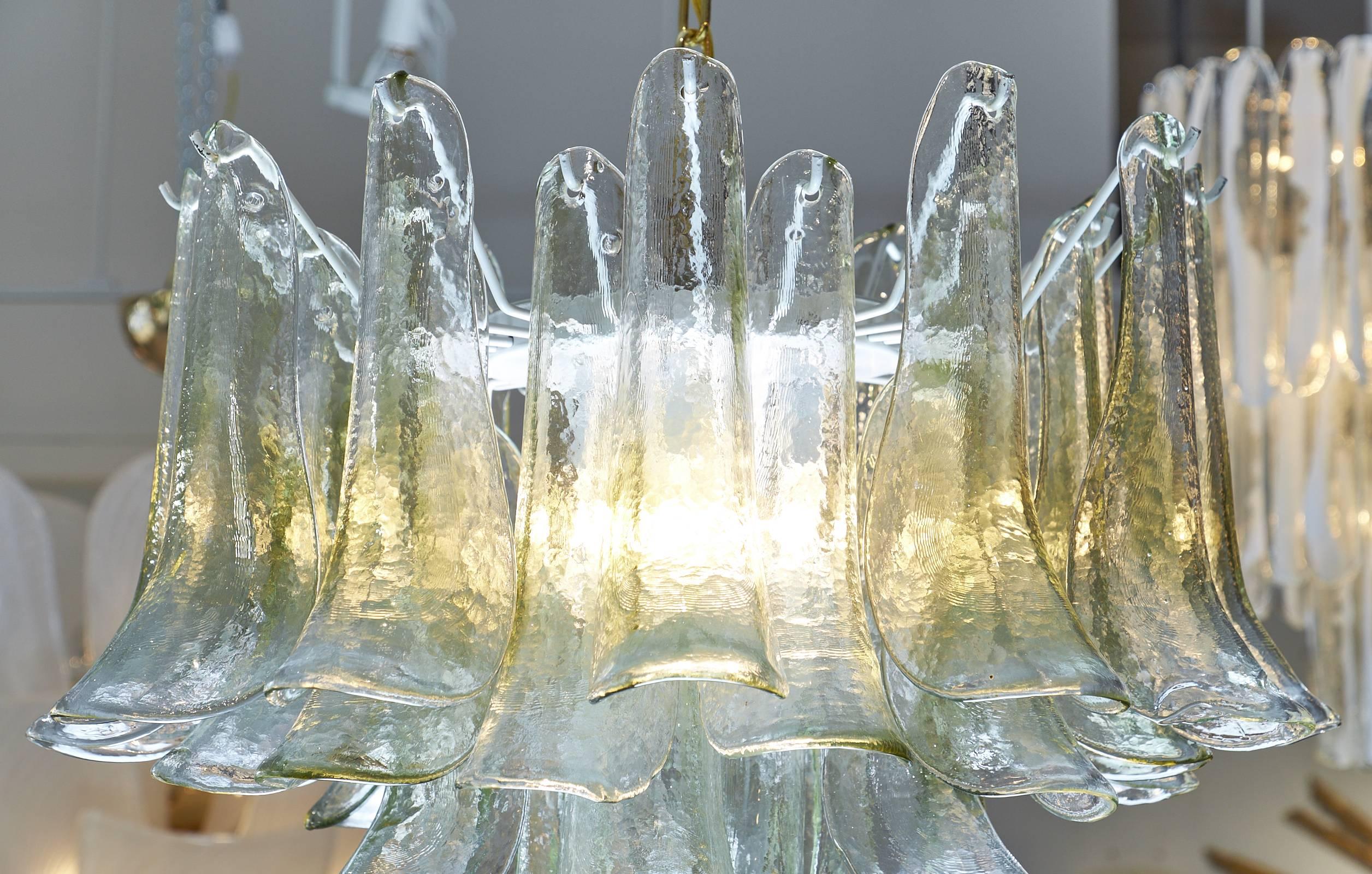 Italian Feathered Murano Glass Translucent Chandelier