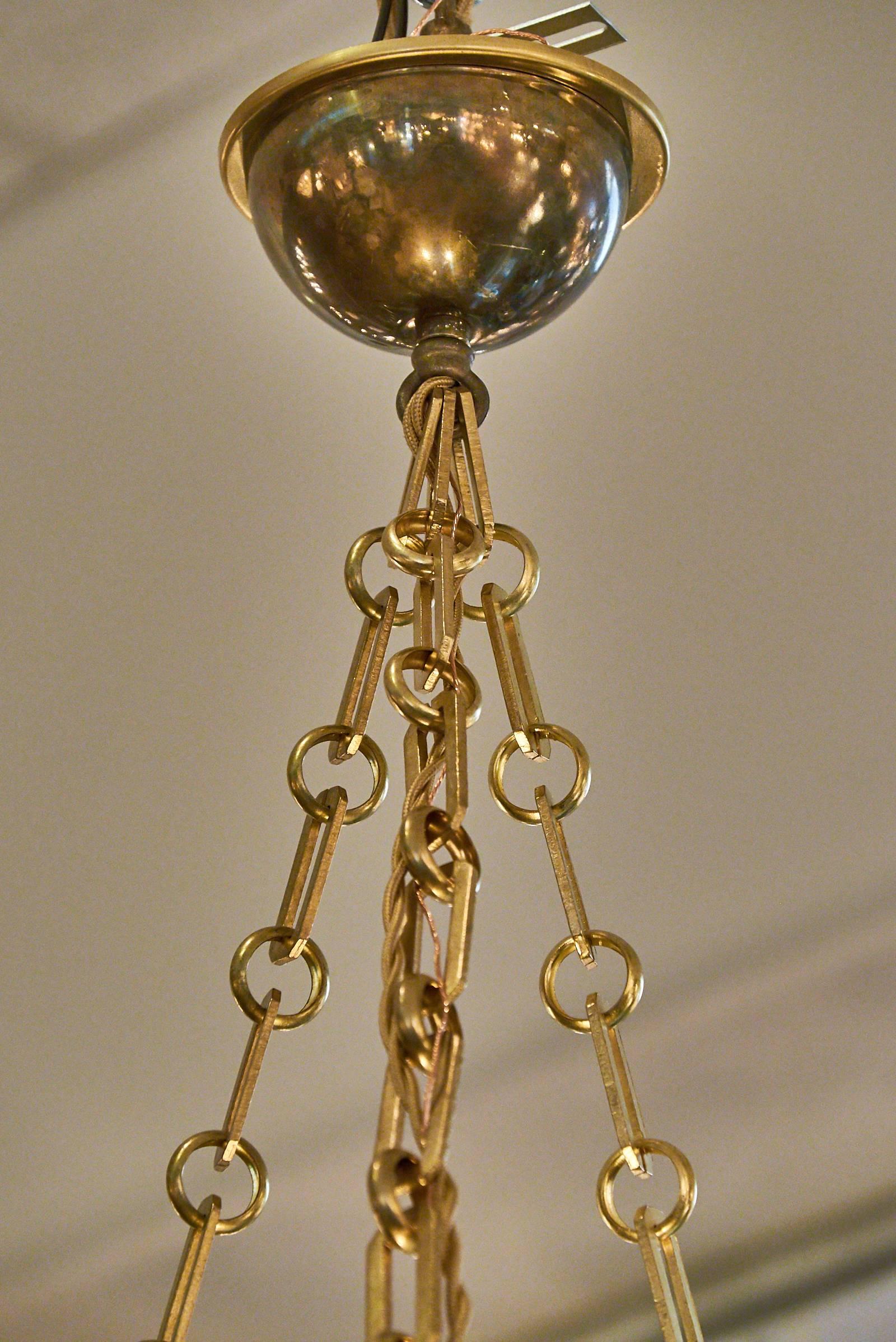 French Amber Murano Glass and Brass Pendant Chandelier