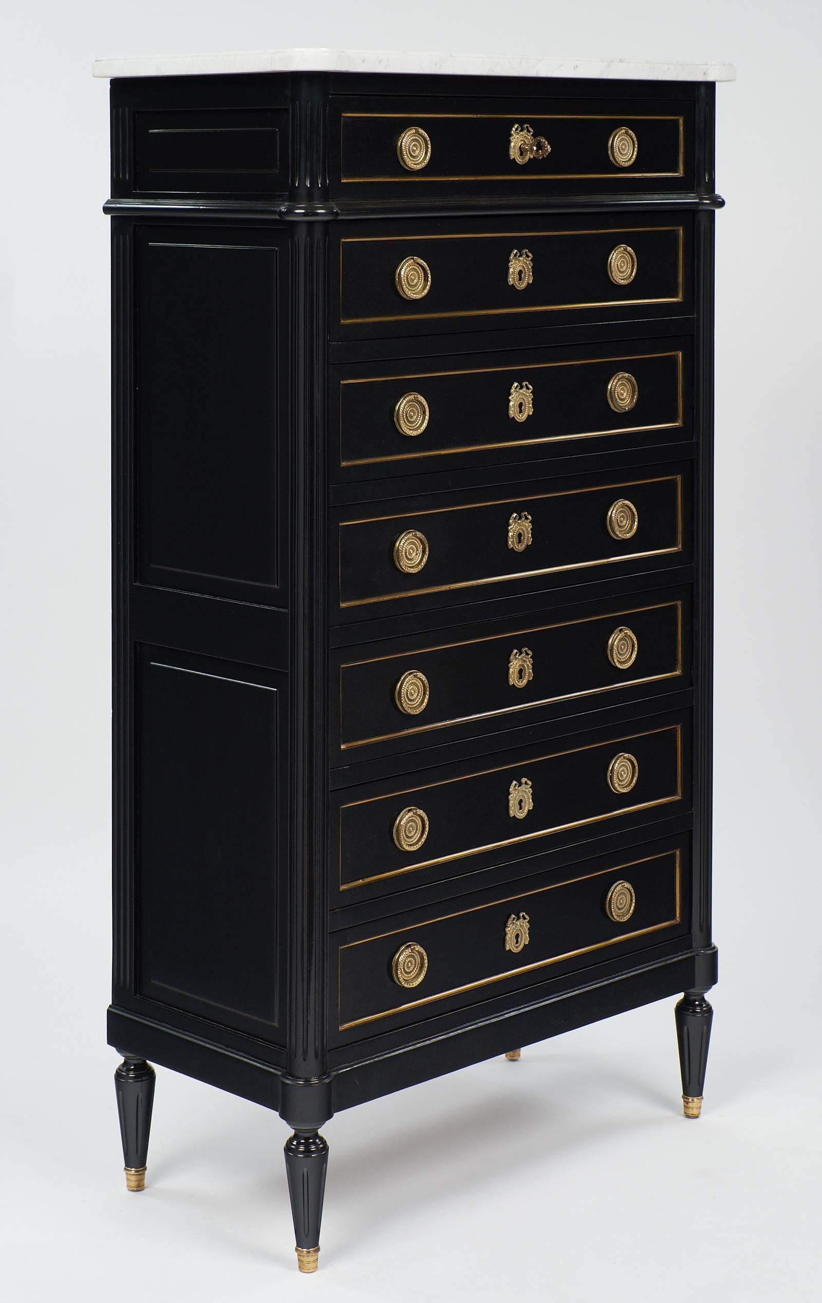 Antique French Louis XVI Style Ebonized Semainier In Excellent Condition In Austin, TX