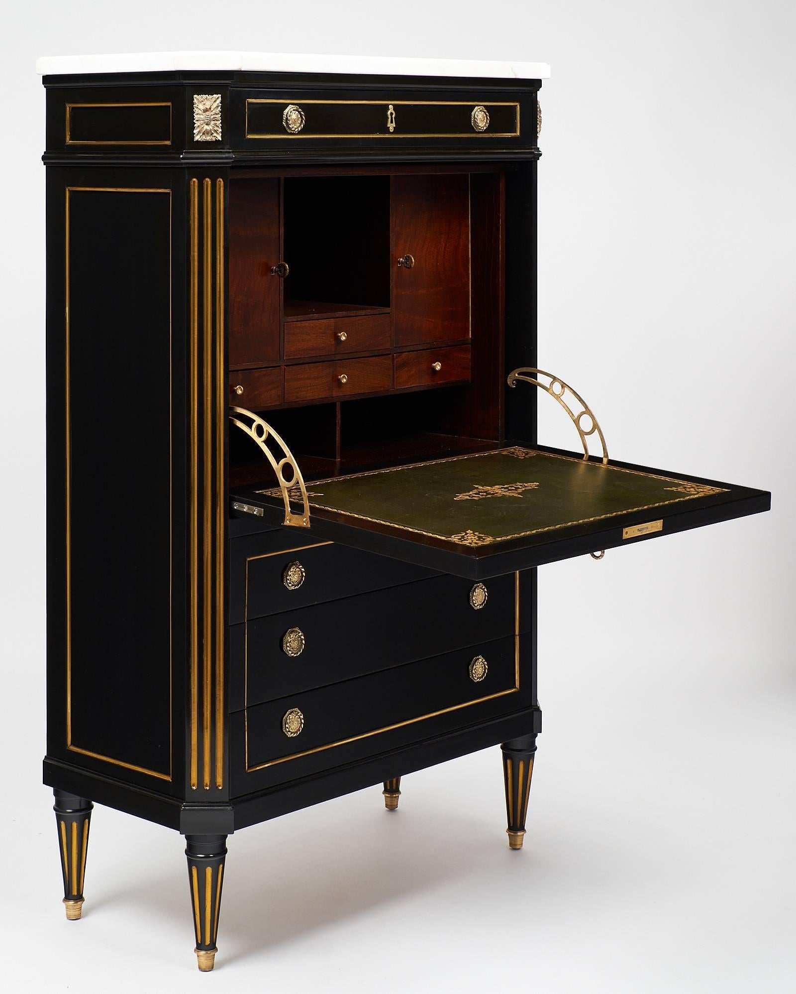 Brass Louis XVI Style French Secretaire in the Style of Riesener