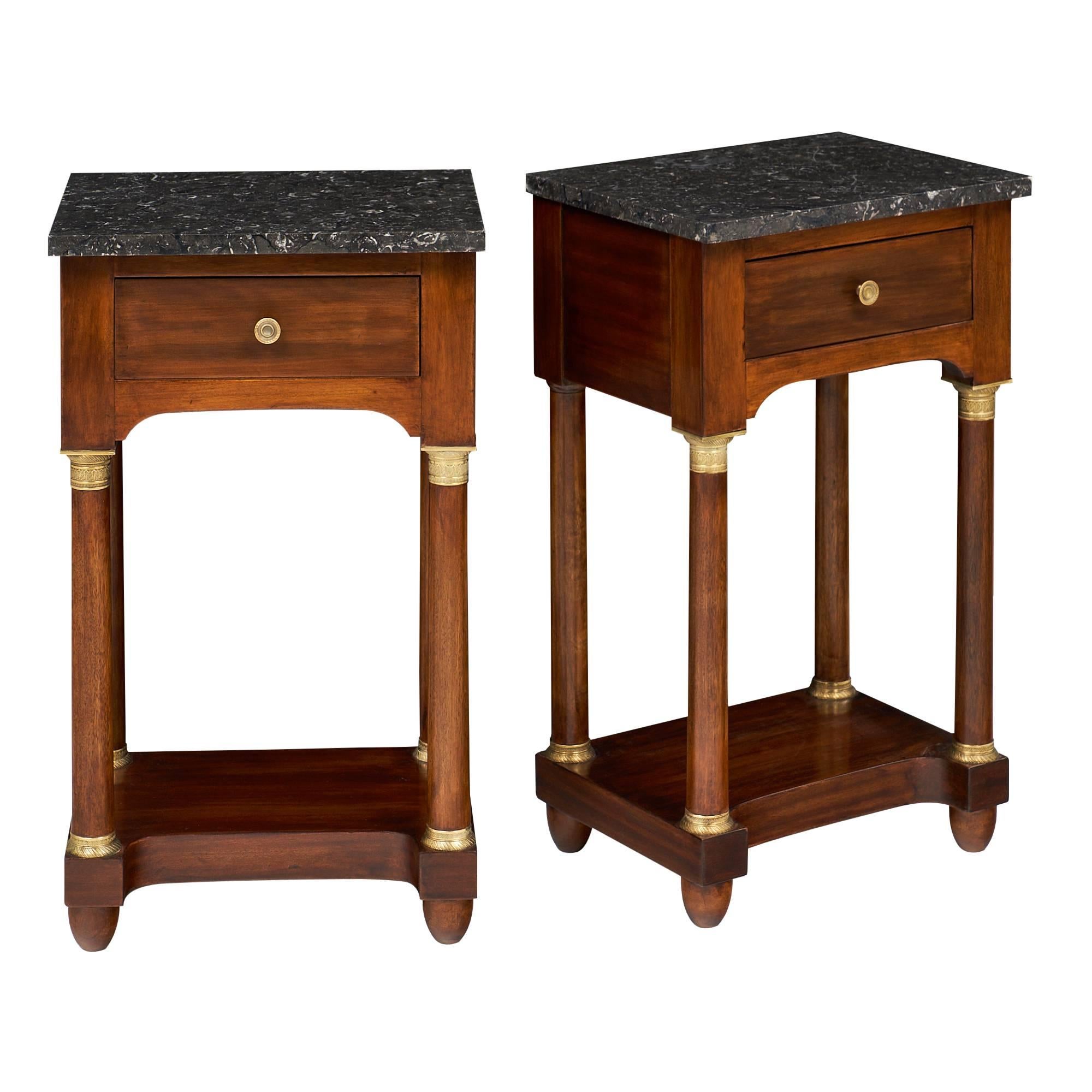 Antique French Marble Topped Empire Style Side Tables
