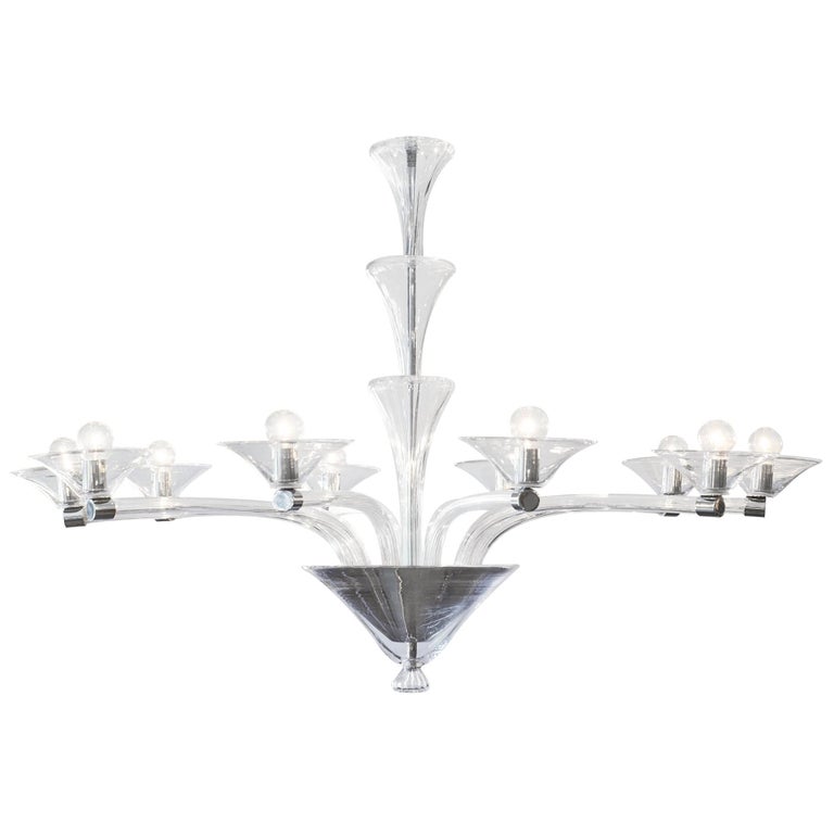 Clear Murano Glass Chandelier For Sale