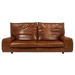 Italian Leather Vintage Sofa with Foldable Back