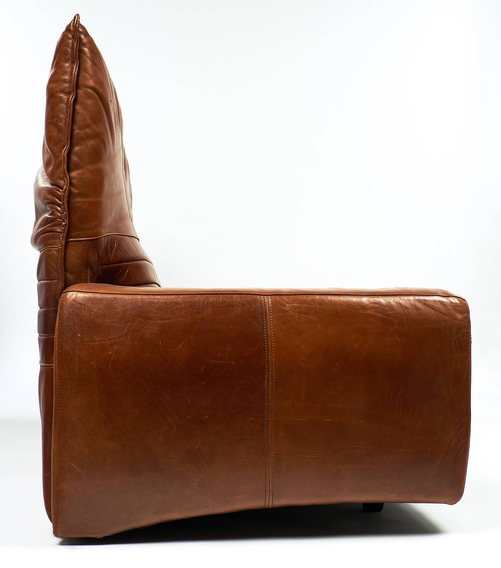 Mid-20th Century Italian Leather Vintage Sofa with Foldable Back