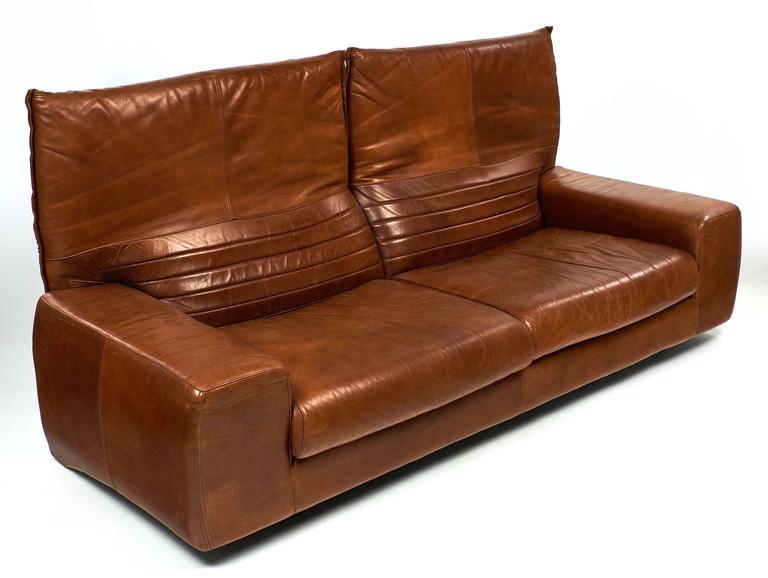 Italian Leather Vintage Sofa With Foldable Back At 1stdibs Mid Century Modern Italian Leather Vintage Sofa With Foldable Back For