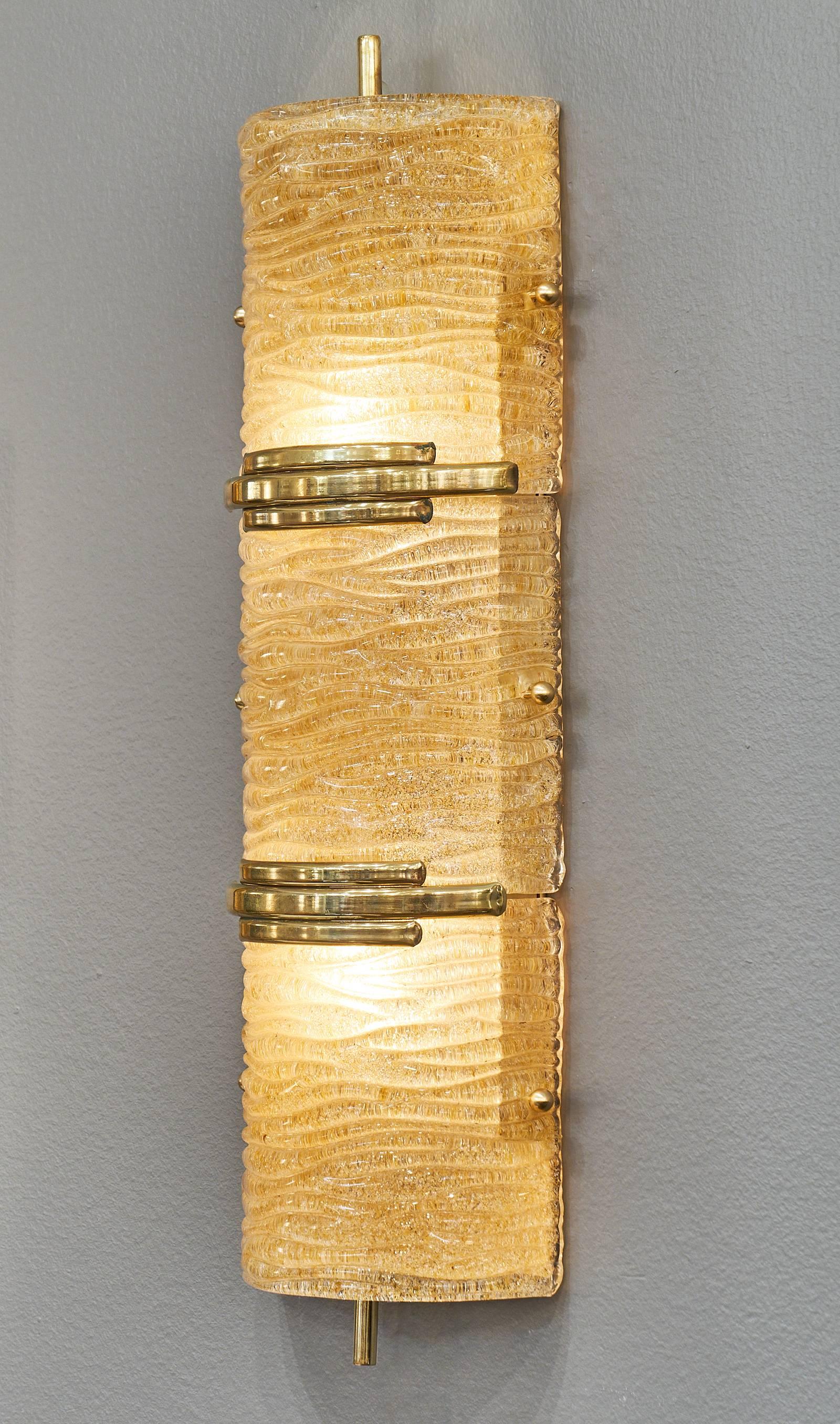 Mid-Century Modern Pair of Murano Glass “Graniglia” Sconces