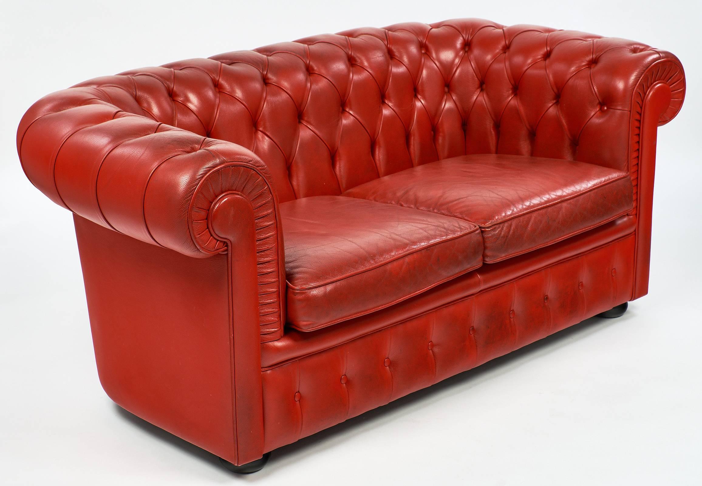 red leather couch