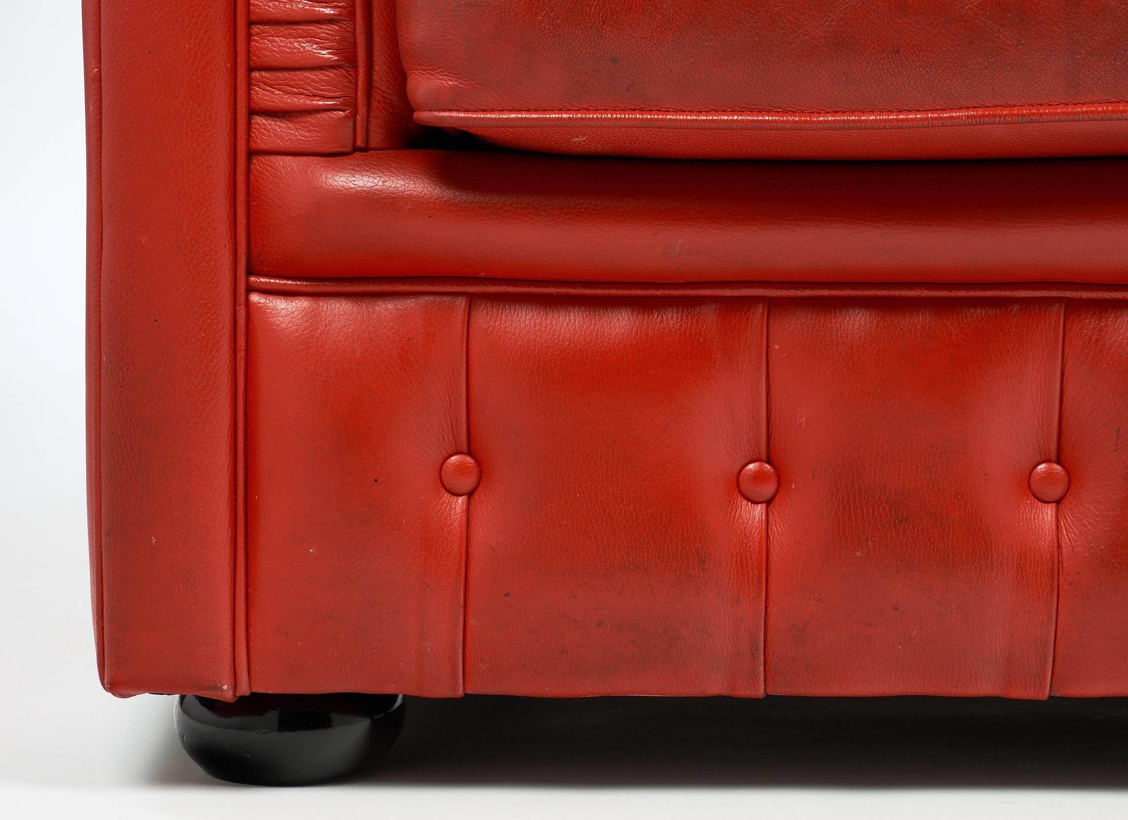 Vintage English Red Leather Chesterfield Couch 2