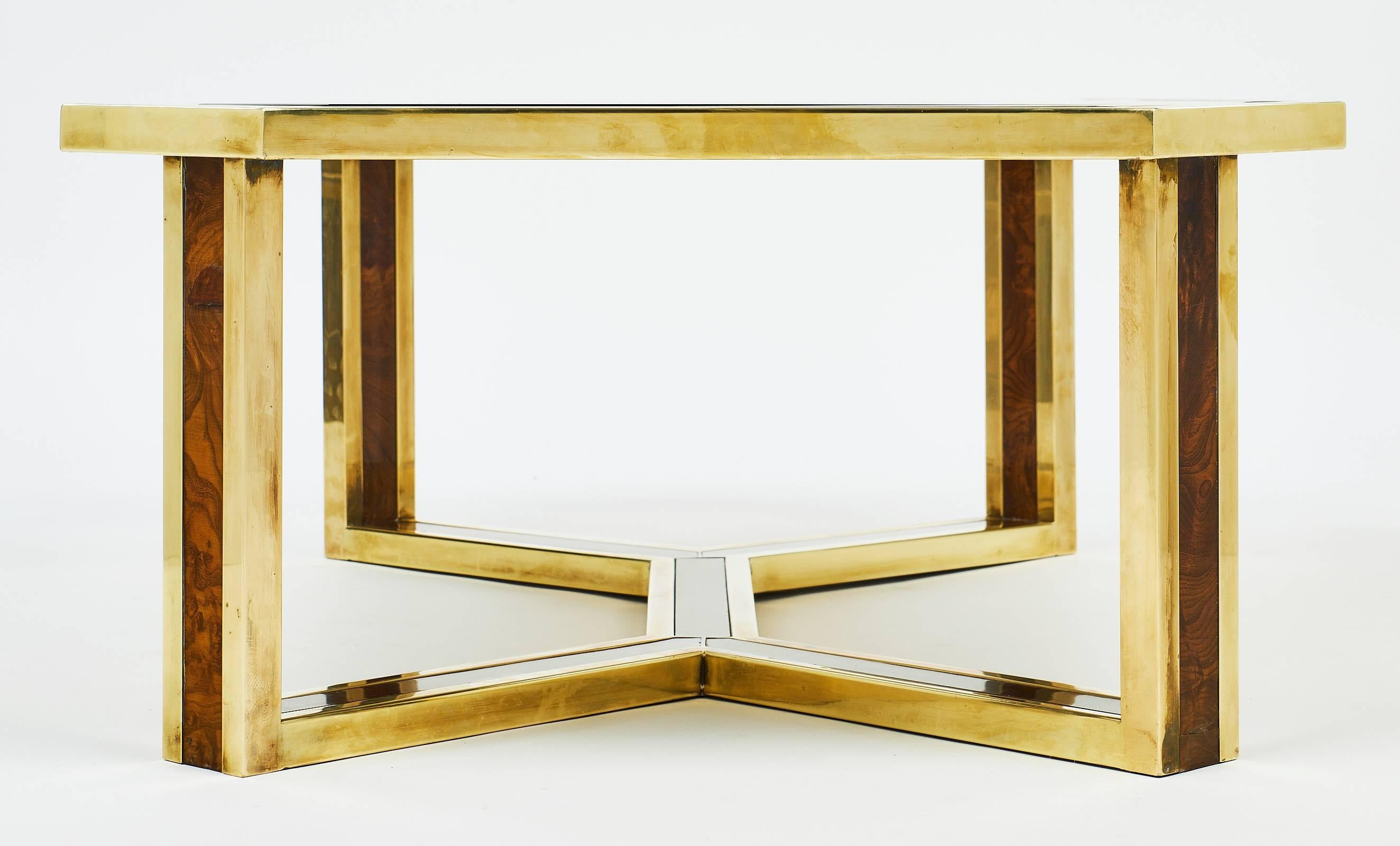 Maison Jansen Mid-Century Modern French Brass and Burled Ash Coffee Table 5