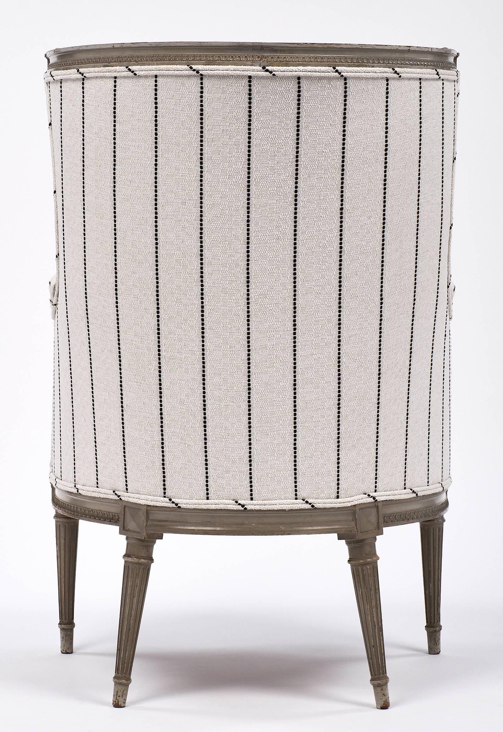 Louis XVI Style Striped 19th Century Bergère 3