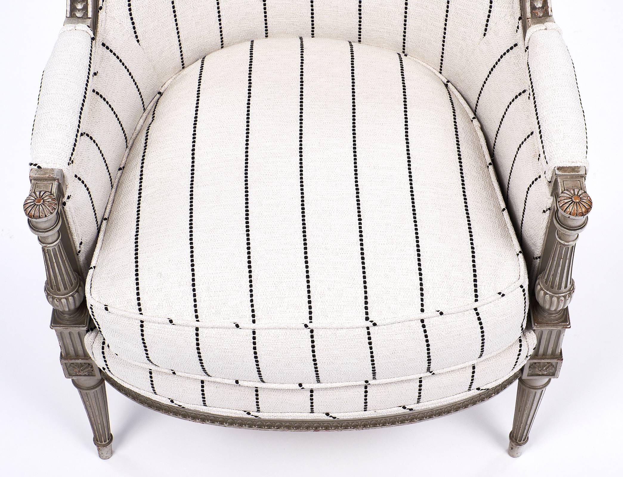 Late 19th Century Louis XVI Style Striped 19th Century Bergère