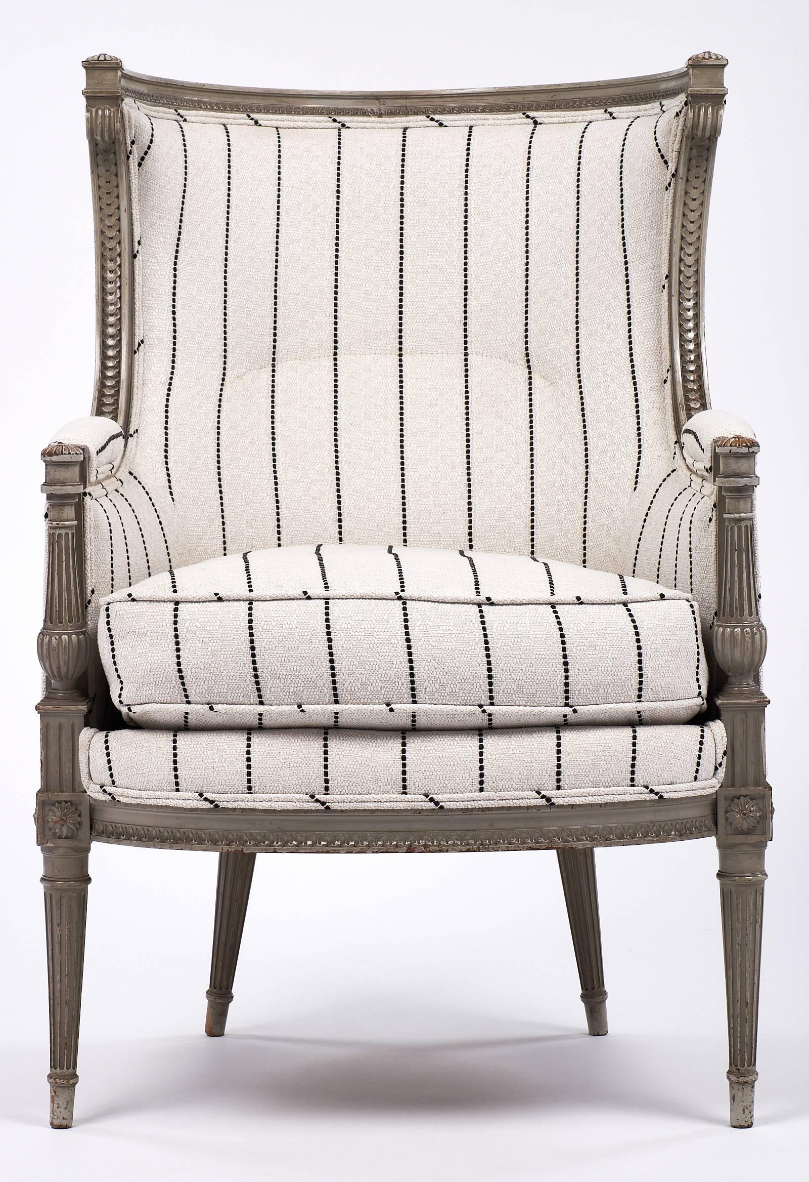 French Louis XVI Style Striped 19th Century Bergère