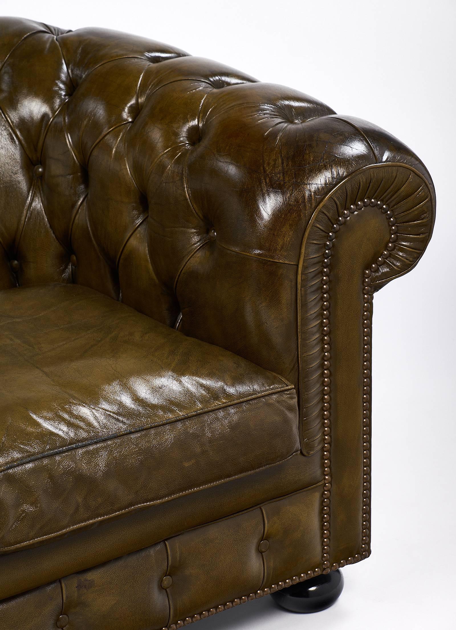 Mid-20th Century English Vintage Chesterfield Leather Sofa