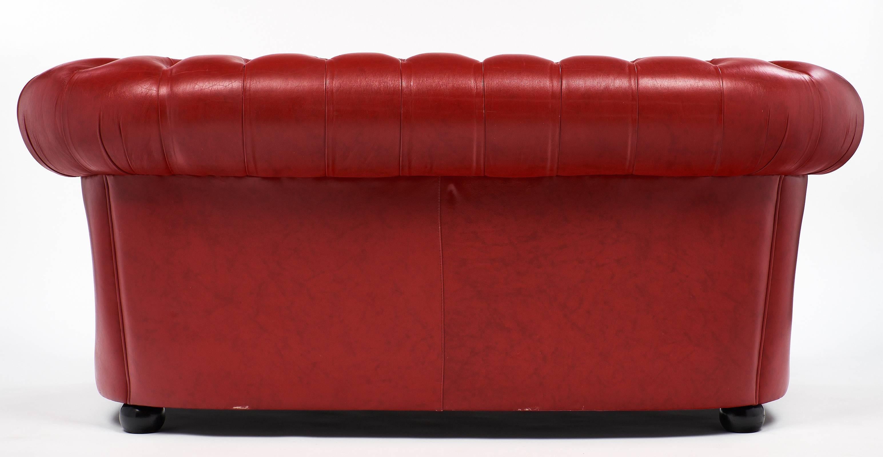 Leather Vintage English Red Chesterfield Sofa