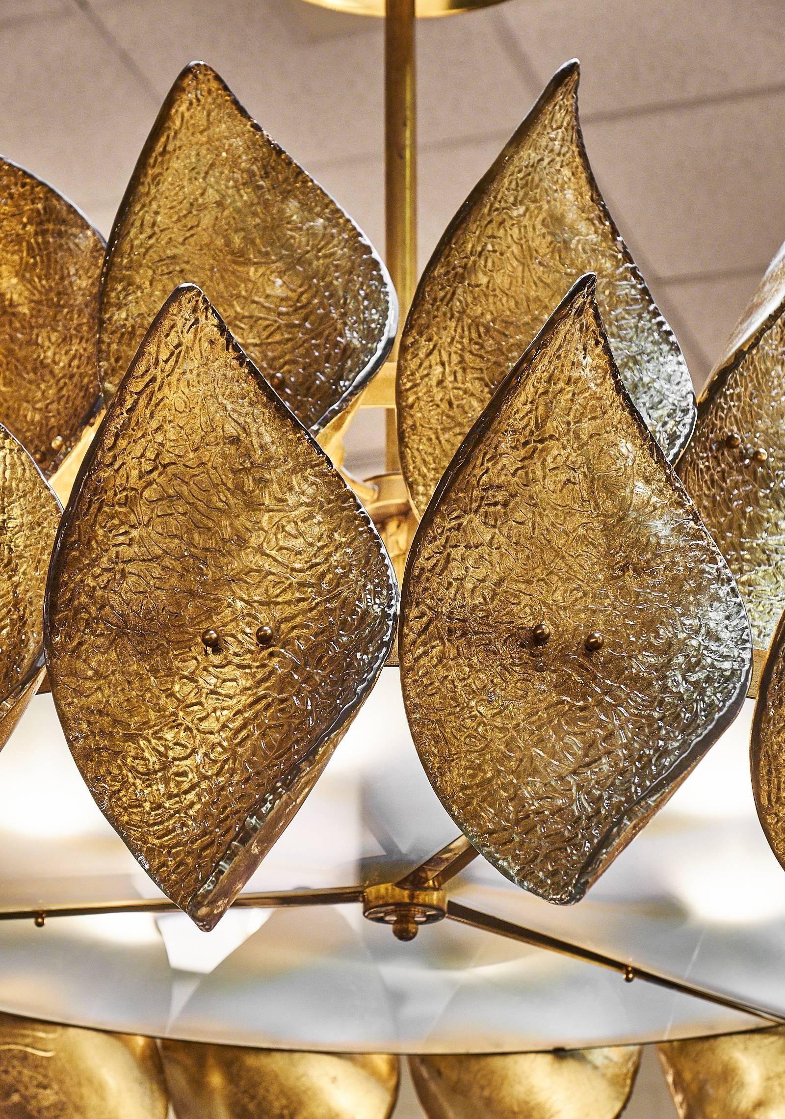 Brass Murano Glass “Virgole” Modernist Chandelier For Sale