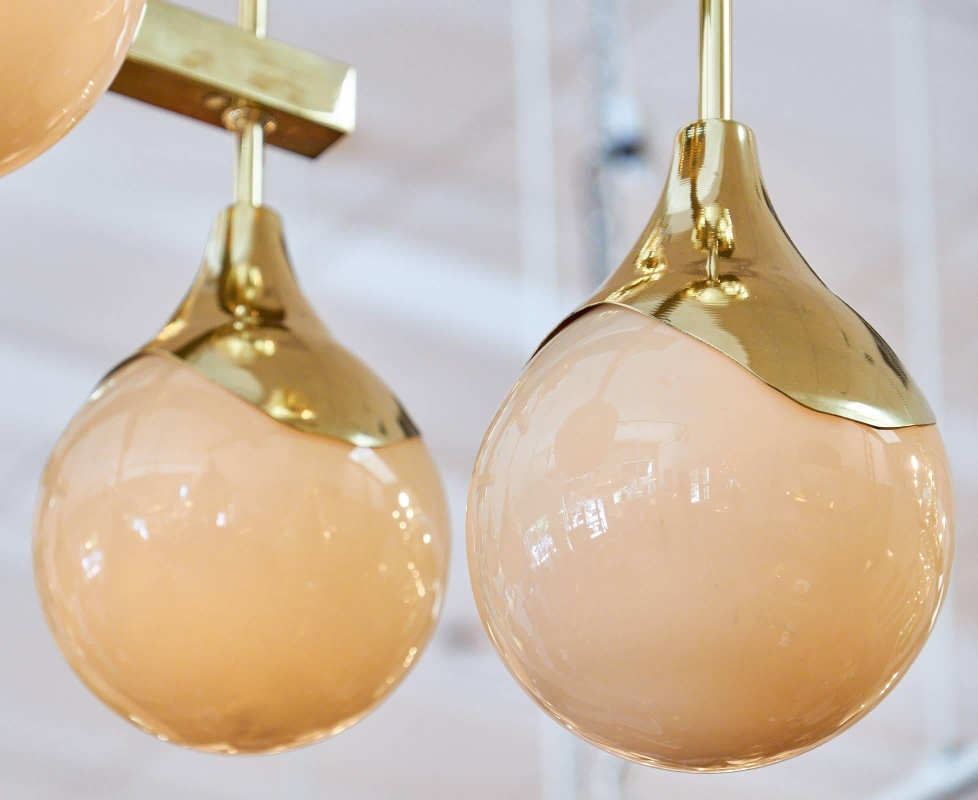 Brass “Grigio Perla” Murano Glass Sphere Chandelier