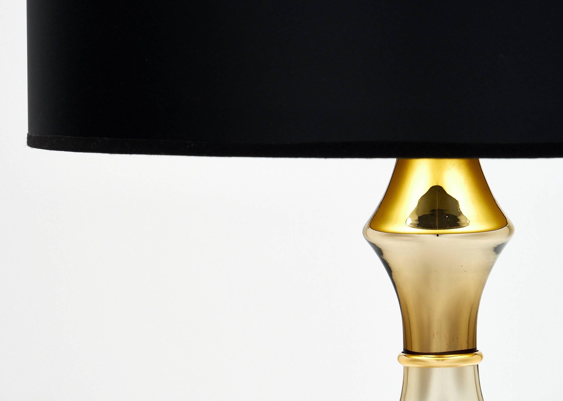 italien Paire de lampes en verre de Murano en miroir et or en vente