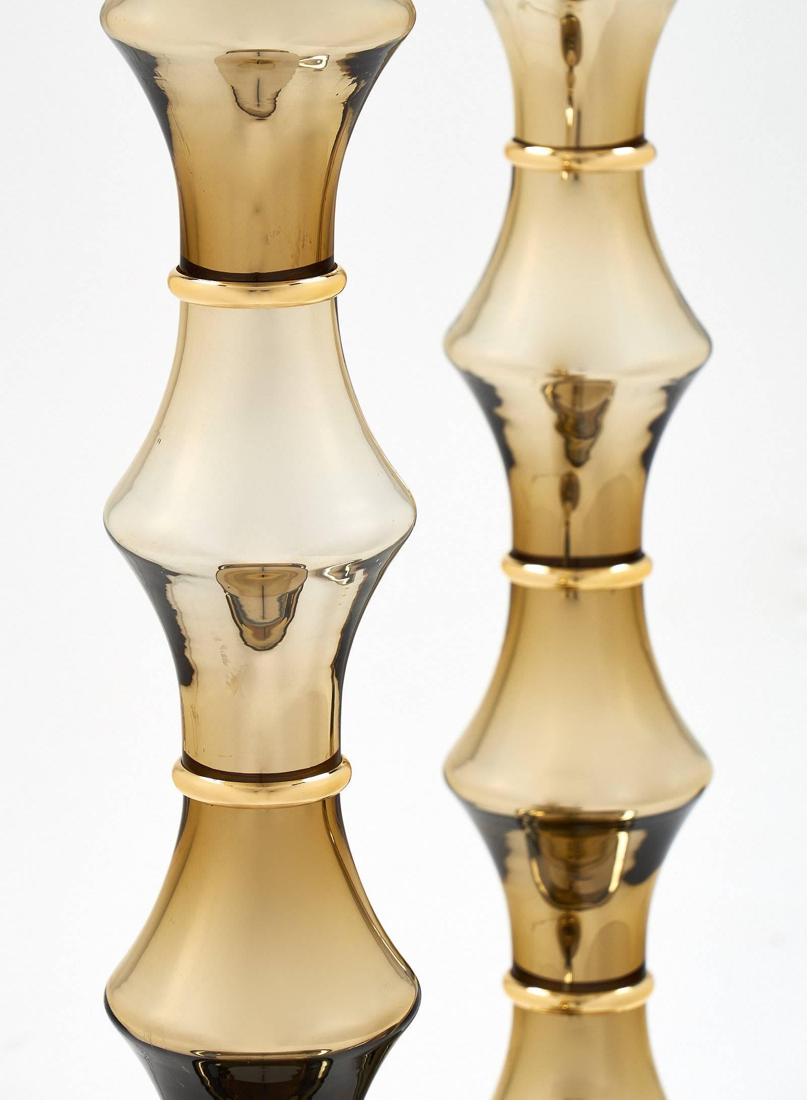 Pair of Mirrored Murano Glass Gold Lamps In Excellent Condition For Sale In Austin, TX