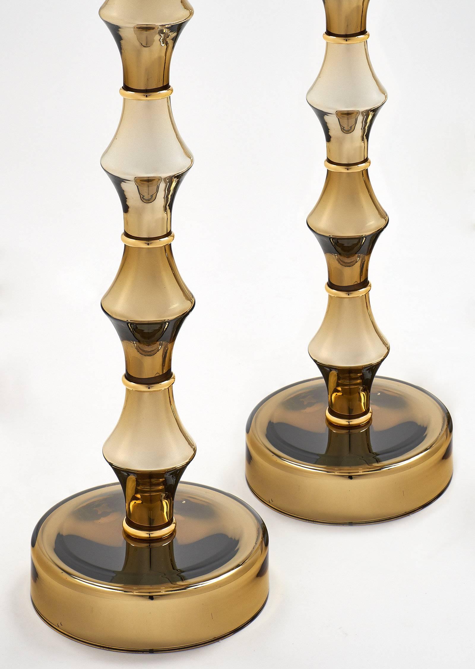 Verre de Murano Paire de lampes en verre de Murano en miroir et or en vente