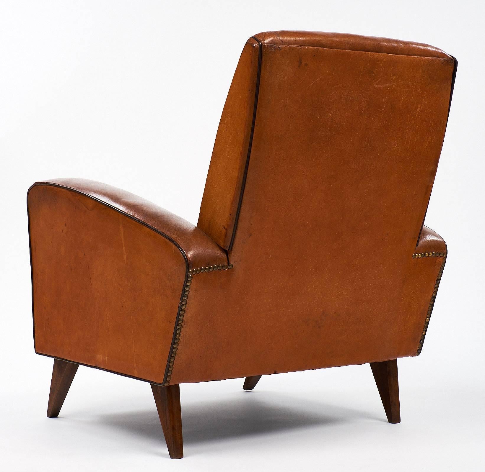 Leather Art Deco French Armchairs 4