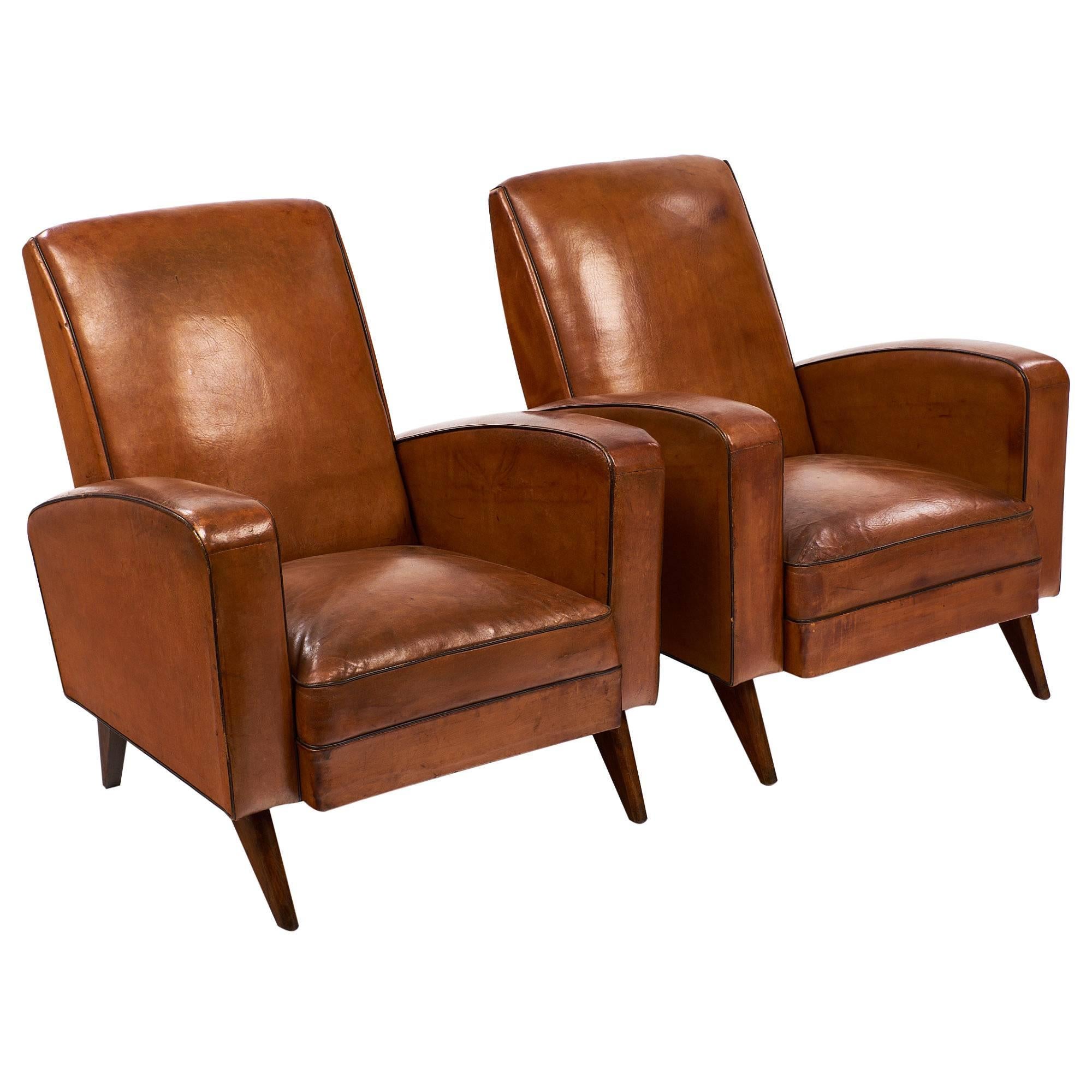 Leather Art Deco French Armchairs