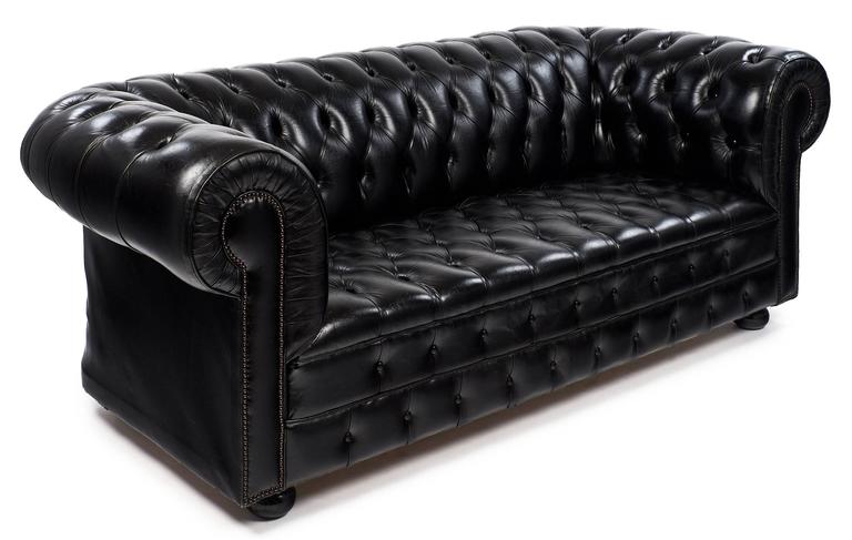 English Vintage Black Leather Chesterfield Sofa at 1stDibs | chesterfield  black, black chesterfield, vintage black sofa