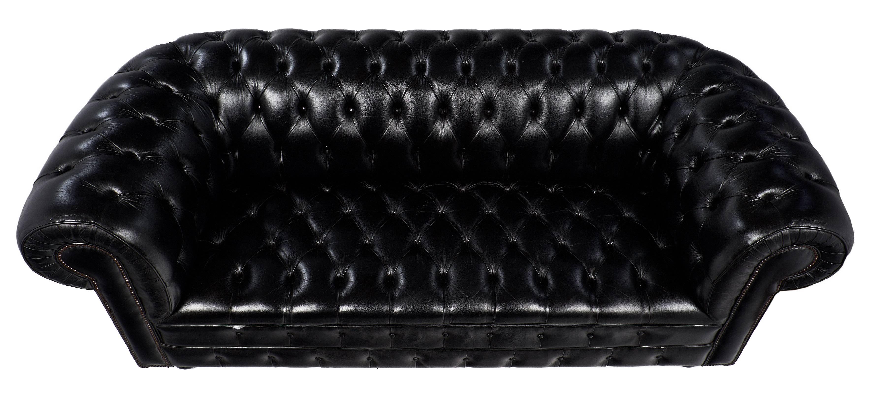 English Vintage Black Leather Chesterfield Sofa In Excellent Condition In Austin, TX