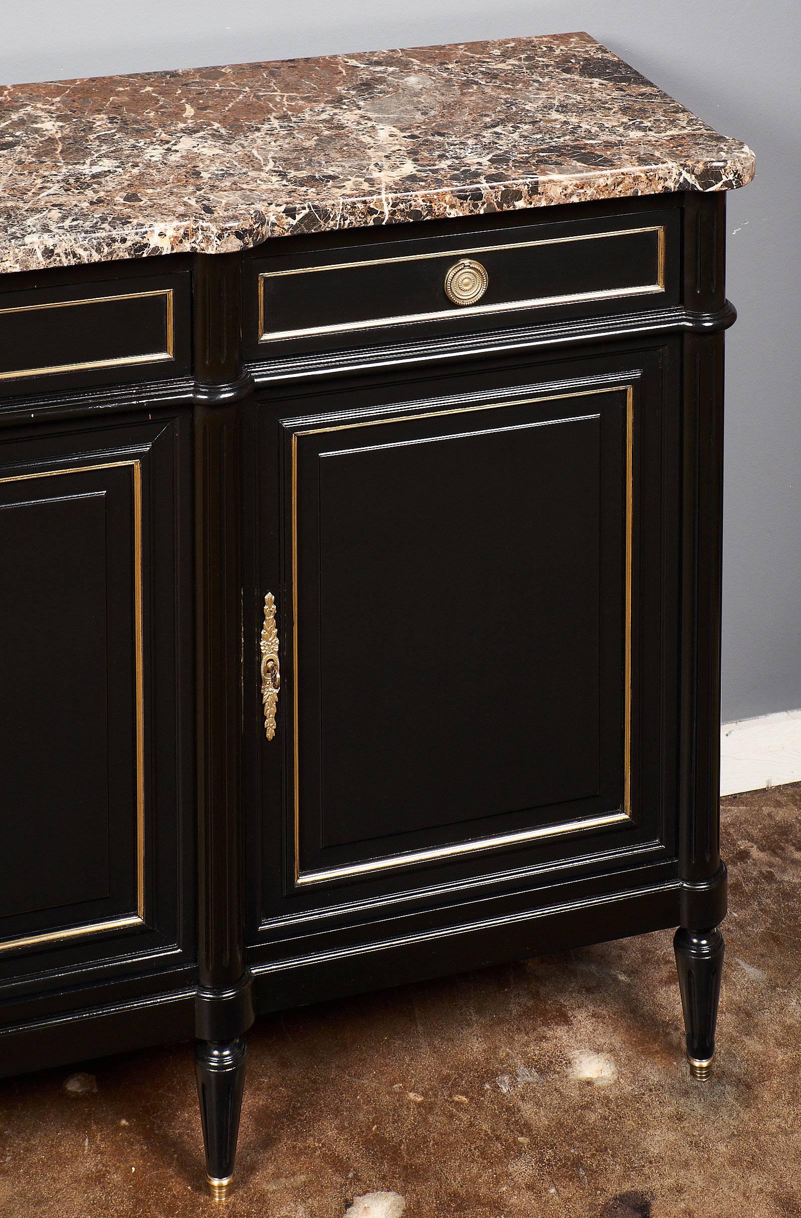 Ebonized Brêche Marble Topped Louis XVI Style Grand Buffet