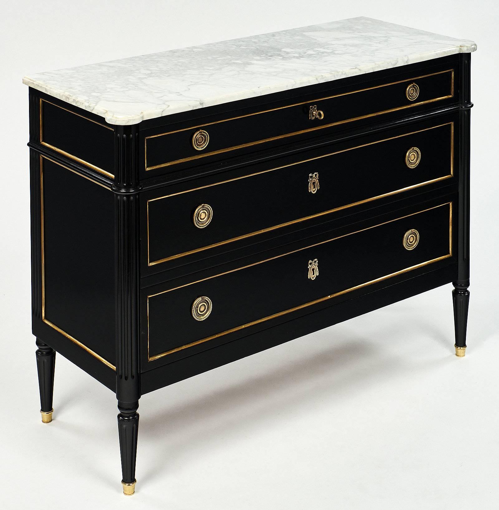 Carrara Topped Louis XVI Style Antique French Chest In Excellent Condition In Austin, TX