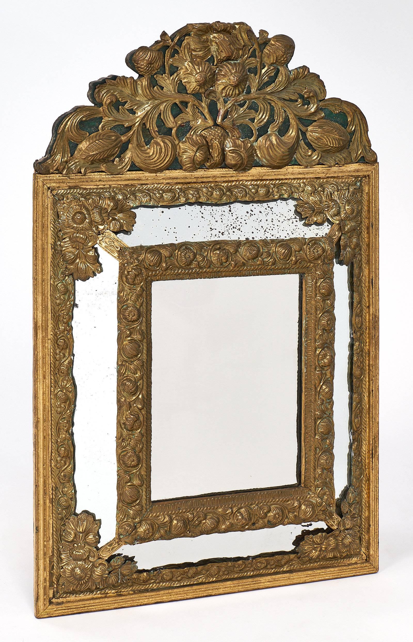 French Brass Embossed Napoleon III Period Mirror